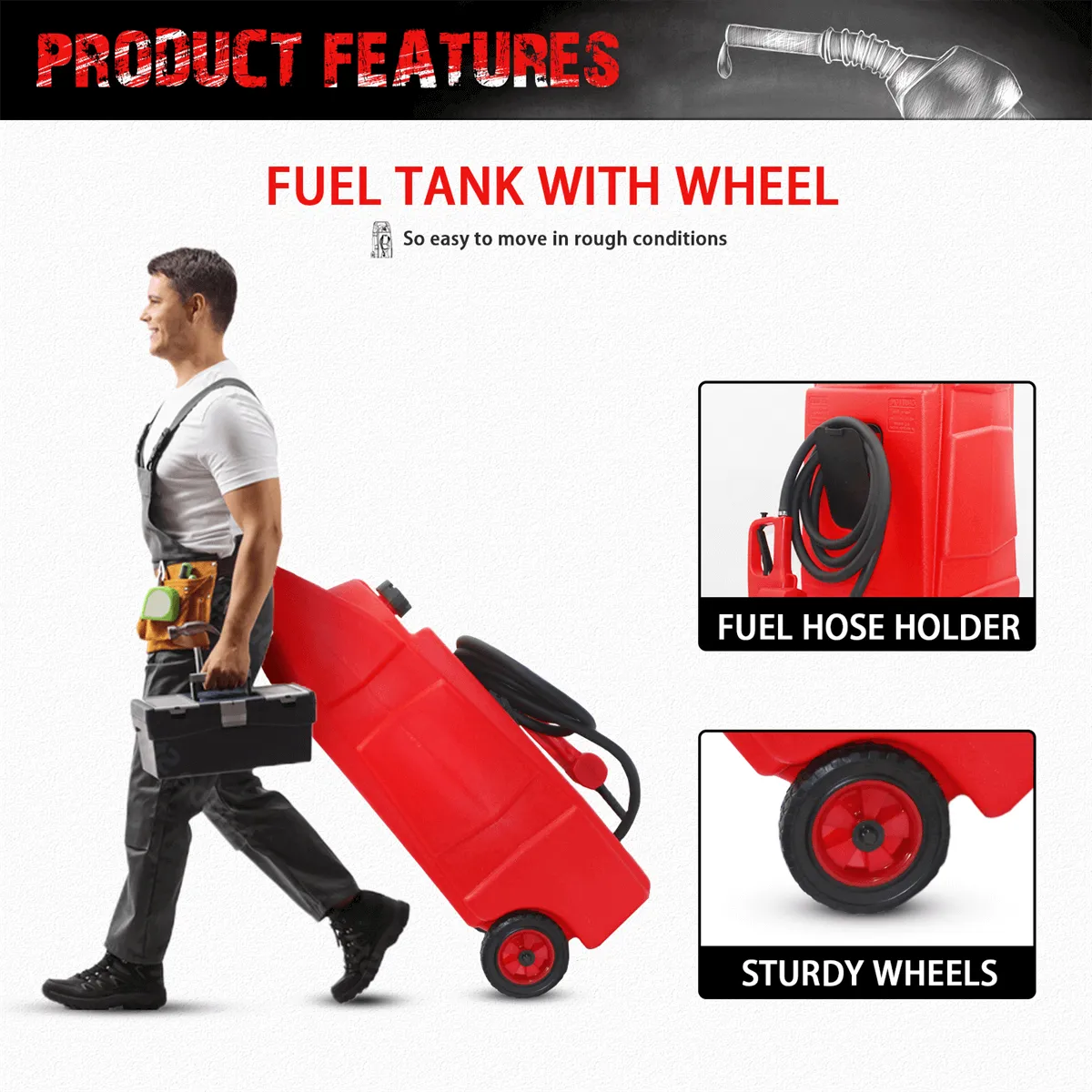 34 Gallon Gas Caddy With Wheels, Fuel Storage Tank