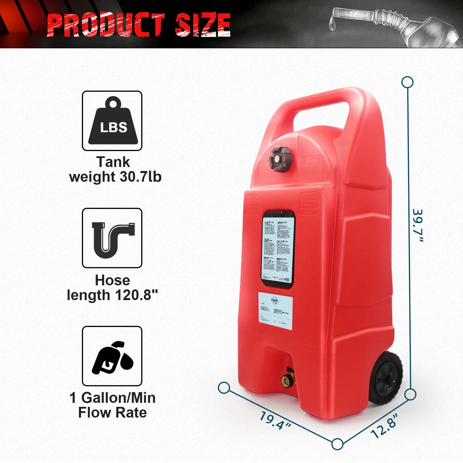 34 Gallon Gas Caddy With Wheels, Fuel Storage Tank