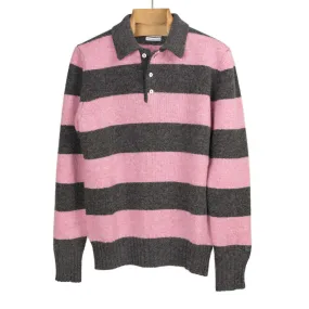 Aarsenal rugby polo sweater in grey and pink striped wool