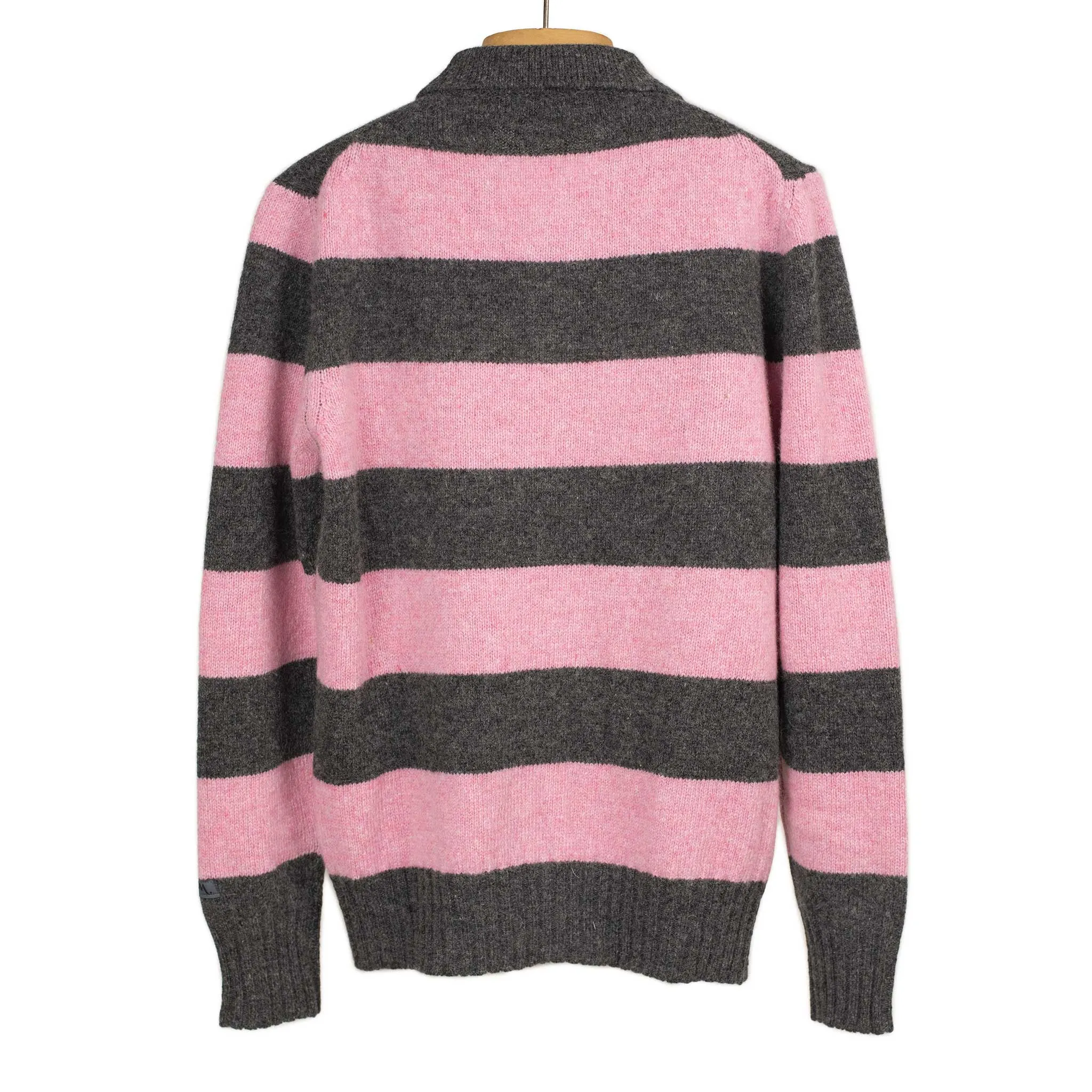 Aarsenal rugby polo sweater in grey and pink striped wool