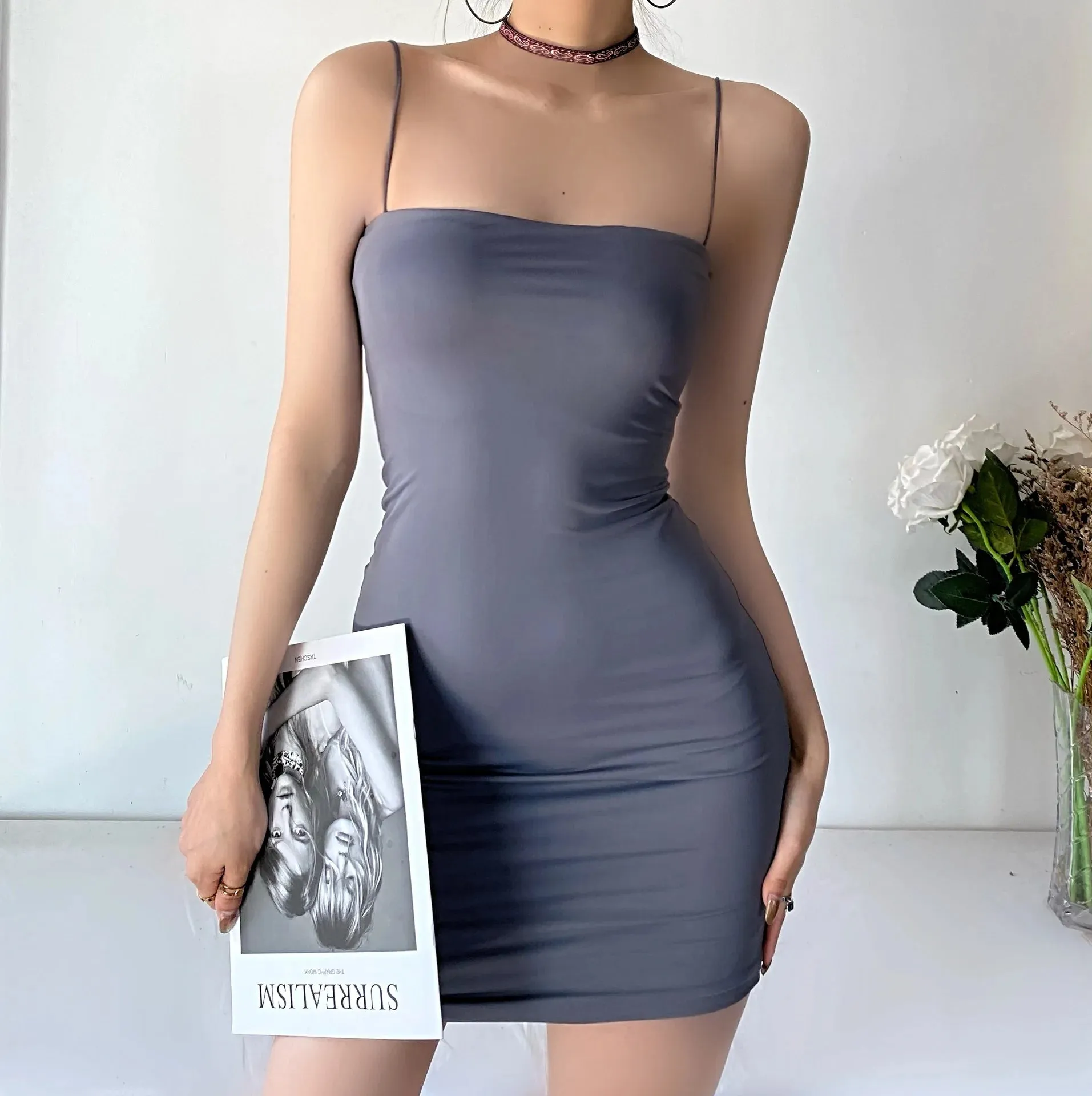 Advbridge Solid Color Wrap Hip Sling Dress Women Sexy Underlay Double Layer Short Dress