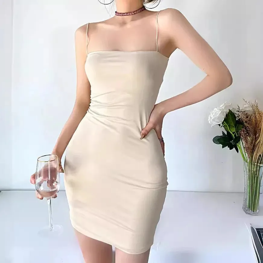 Advbridge Solid Color Wrap Hip Sling Dress Women Sexy Underlay Double Layer Short Dress