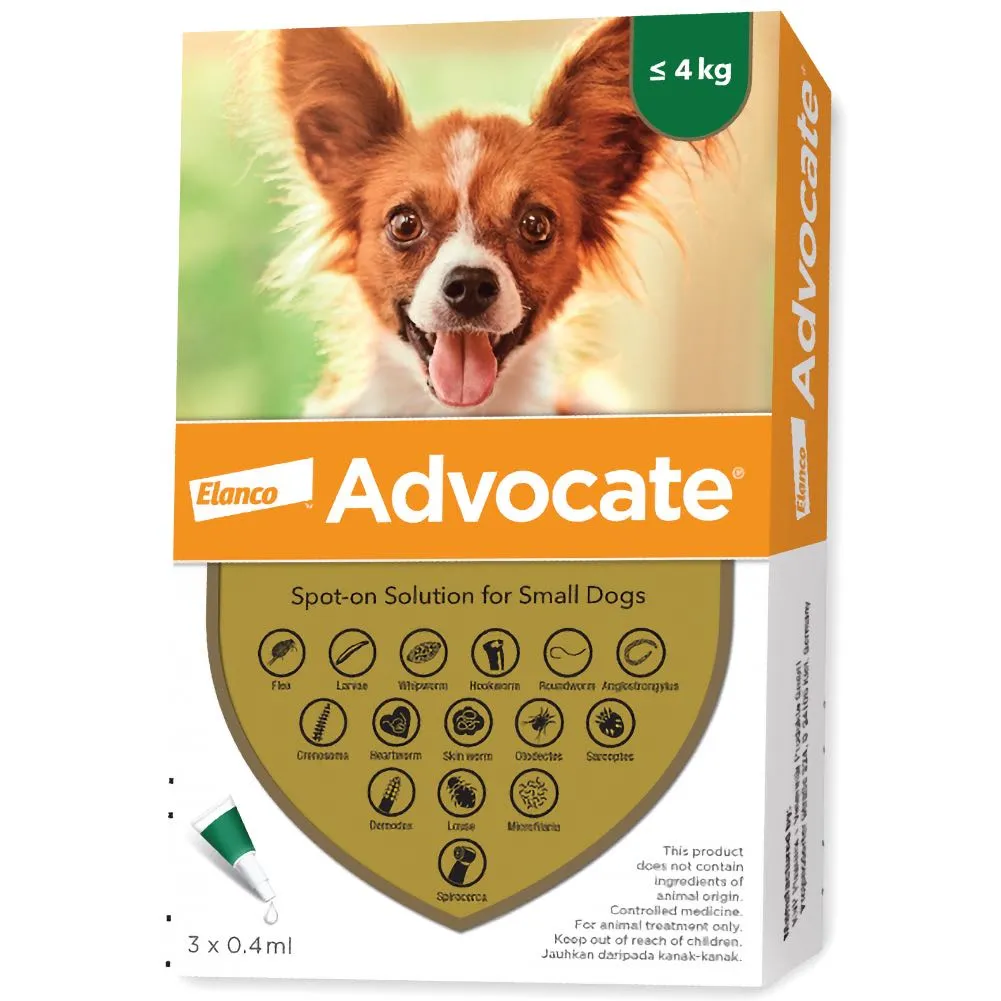 Advocate Spot-on Solution for Small Dogs Up To 4kg (3pcs x 0.4ml)