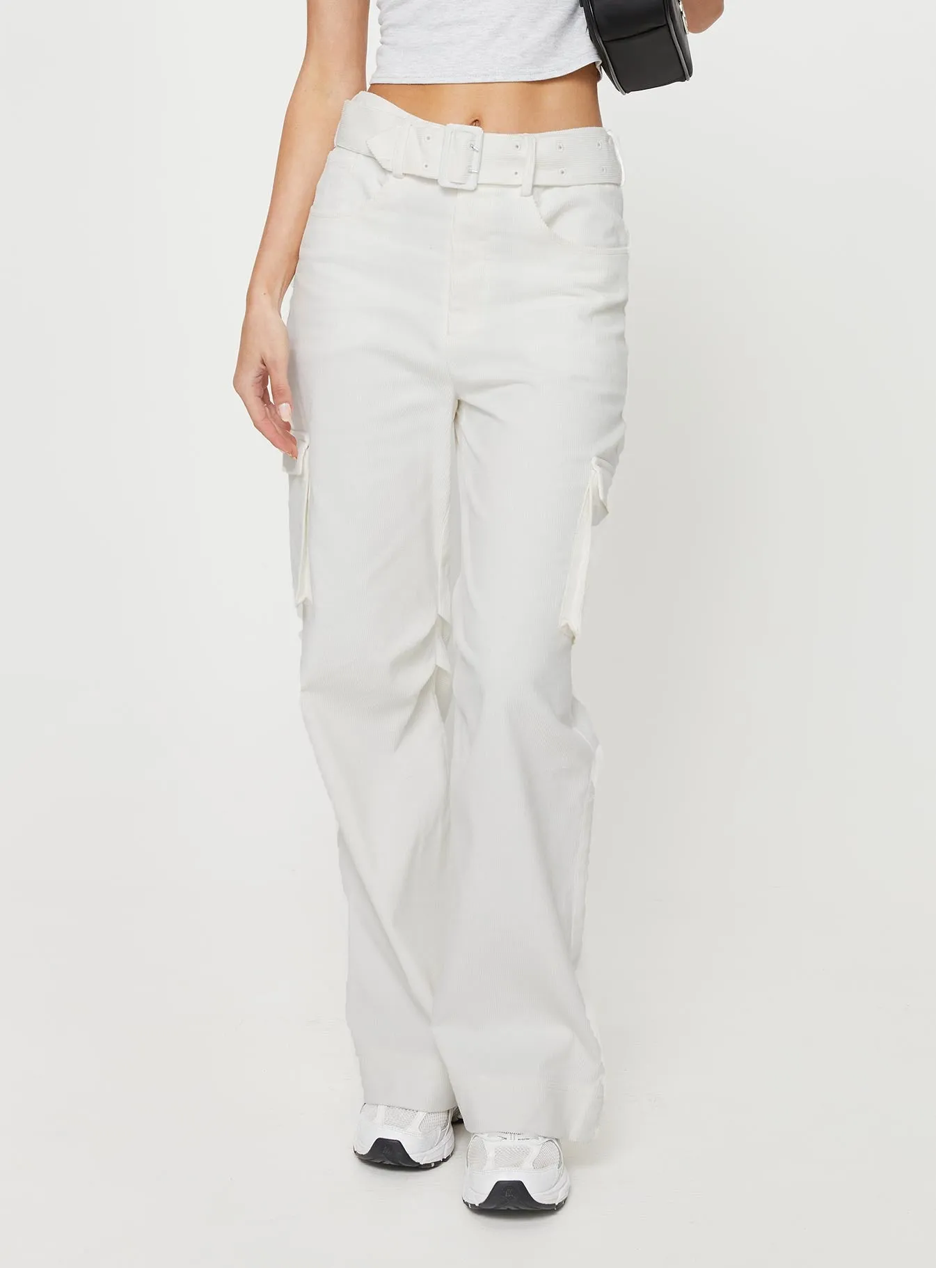 Aidane Cord Cargo Pants White