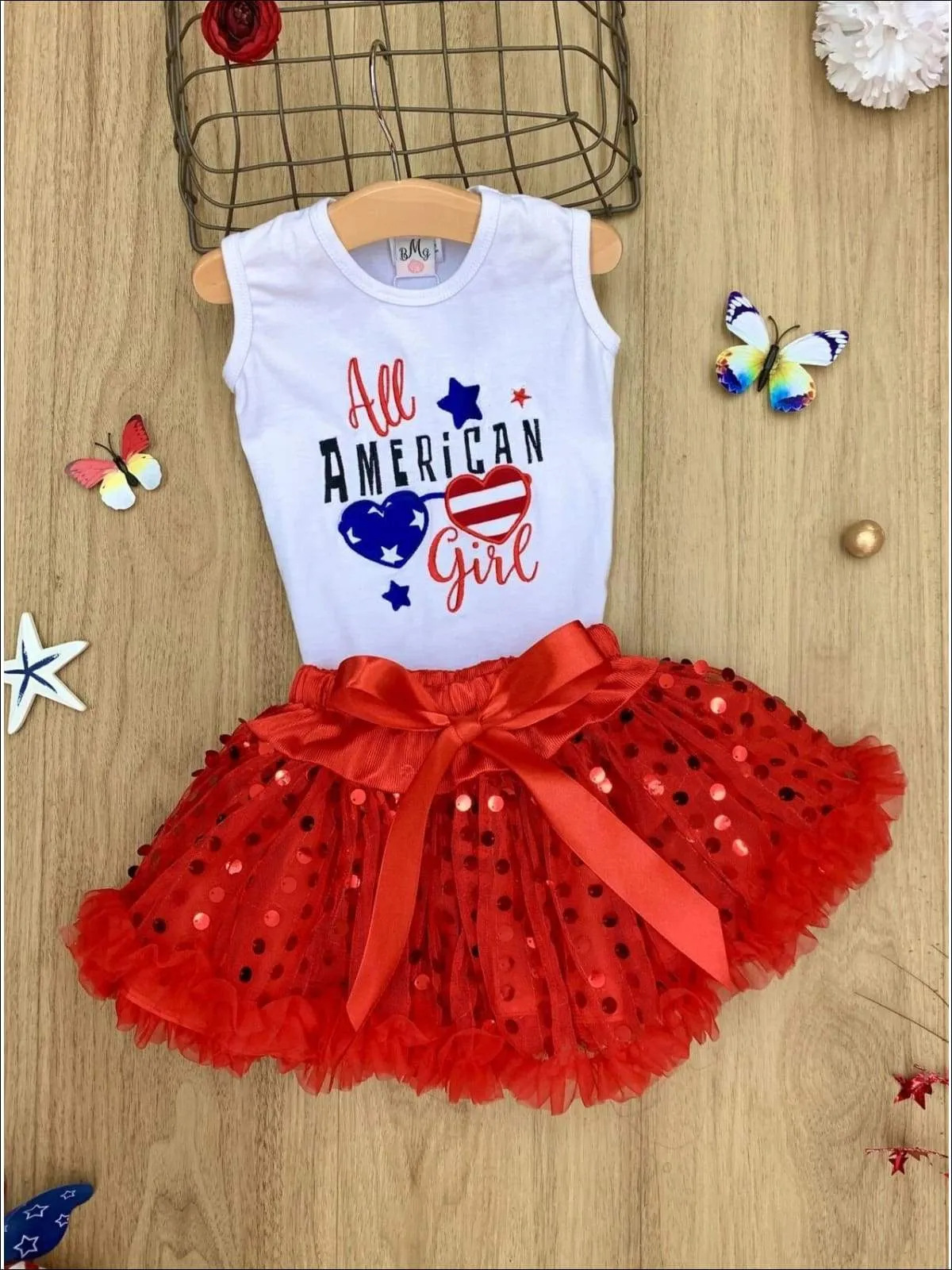 All American Girl Top And Sequin Tutu Skirt Set