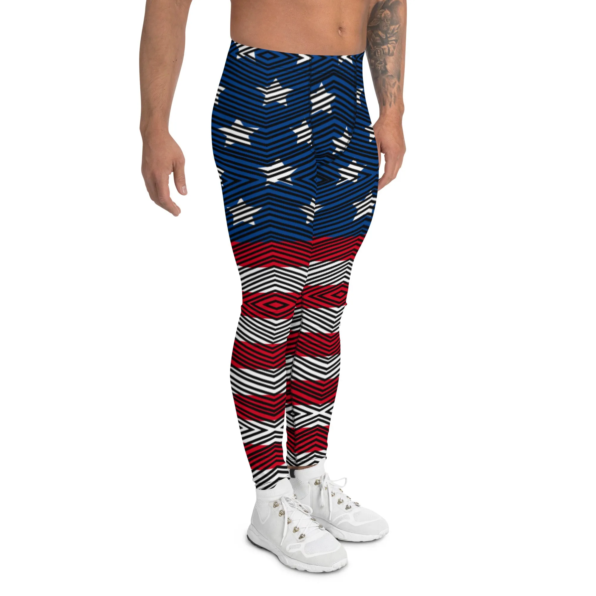 American Flag Striped Men's Leggings, US National Holiday Party Meggings Premium Tights-Made in USA/EU/MX