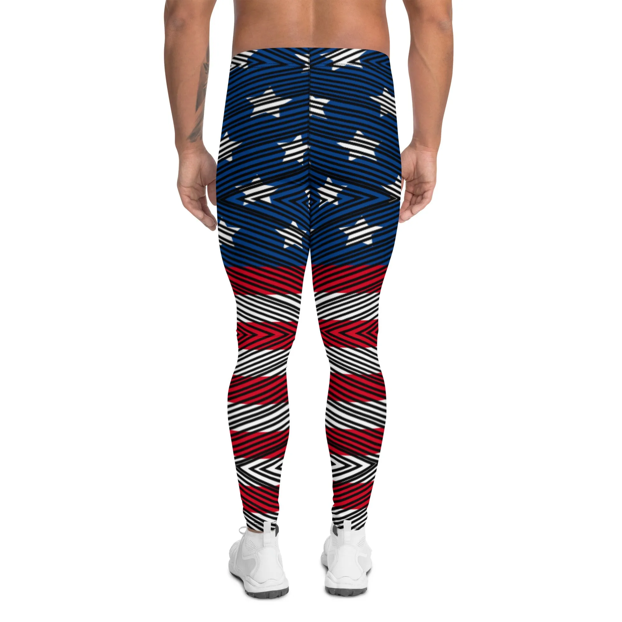 American Flag Striped Men's Leggings, US National Holiday Party Meggings Premium Tights-Made in USA/EU/MX