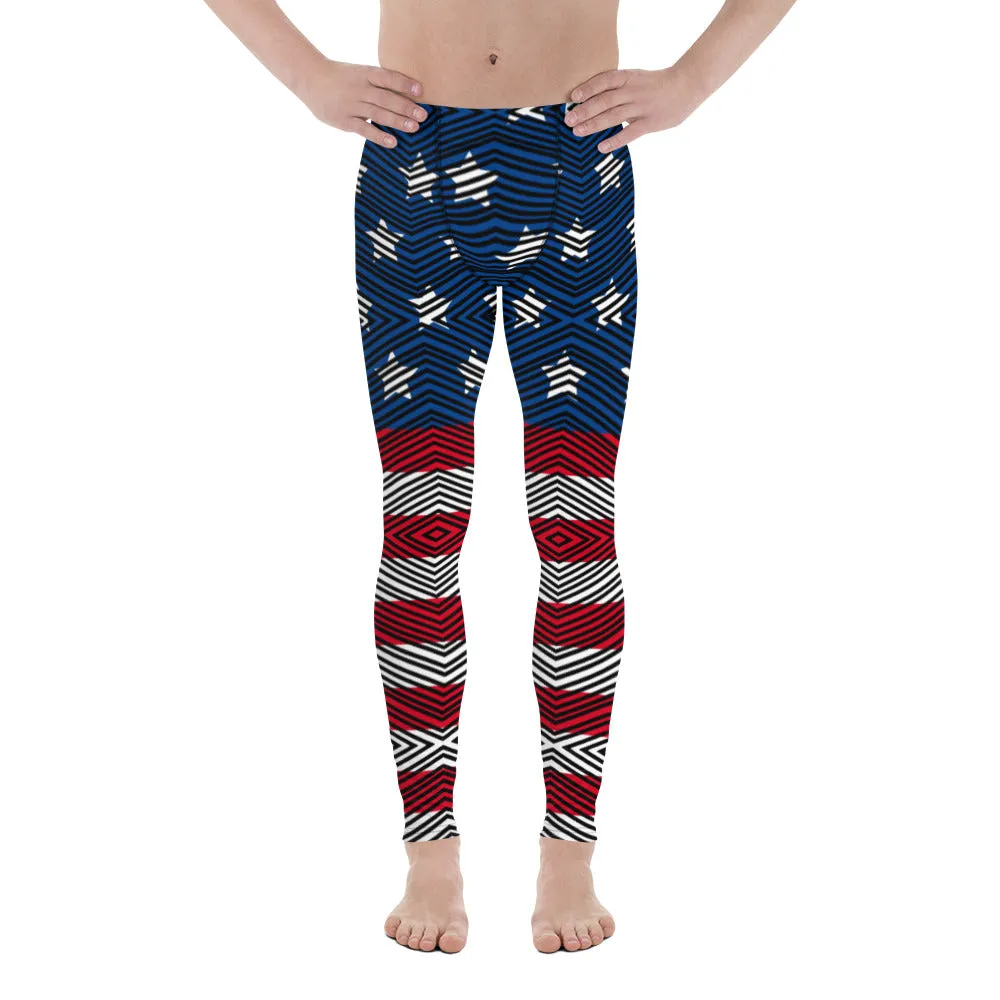 American Flag Striped Men's Leggings, US National Holiday Party Meggings Premium Tights-Made in USA/EU/MX