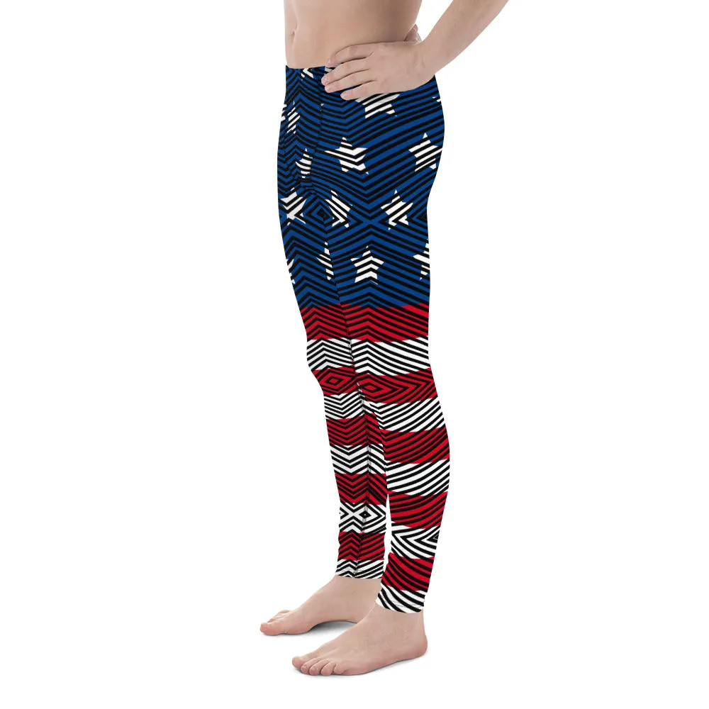 American Flag Striped Men's Leggings, US National Holiday Party Meggings Premium Tights-Made in USA/EU/MX