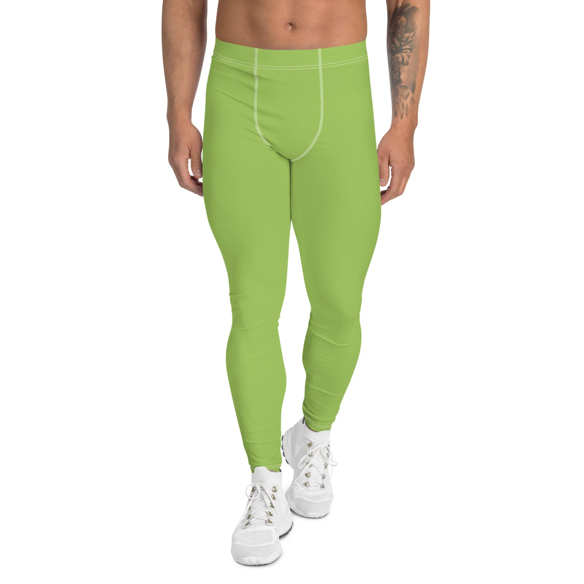 Apple Green Color Men's Leggings, Solid Color Green Premium Designer Men's Tight Pants - Made in USA/EU/MX