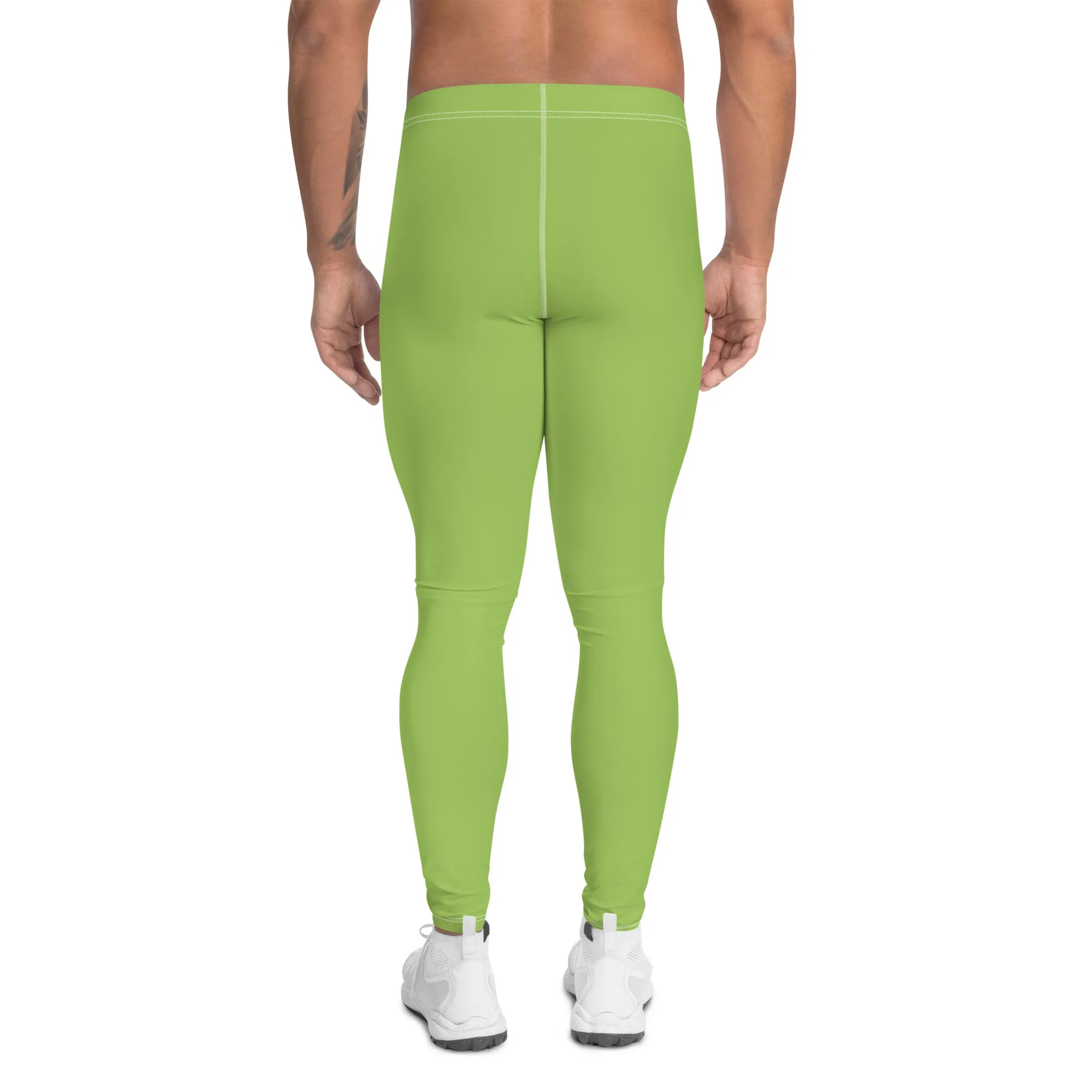 Apple Green Color Men's Leggings, Solid Color Green Premium Designer Men's Tight Pants - Made in USA/EU/MX