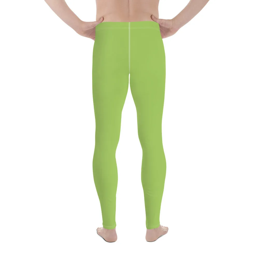 Apple Green Color Men's Leggings, Solid Color Green Premium Designer Men's Tight Pants - Made in USA/EU/MX