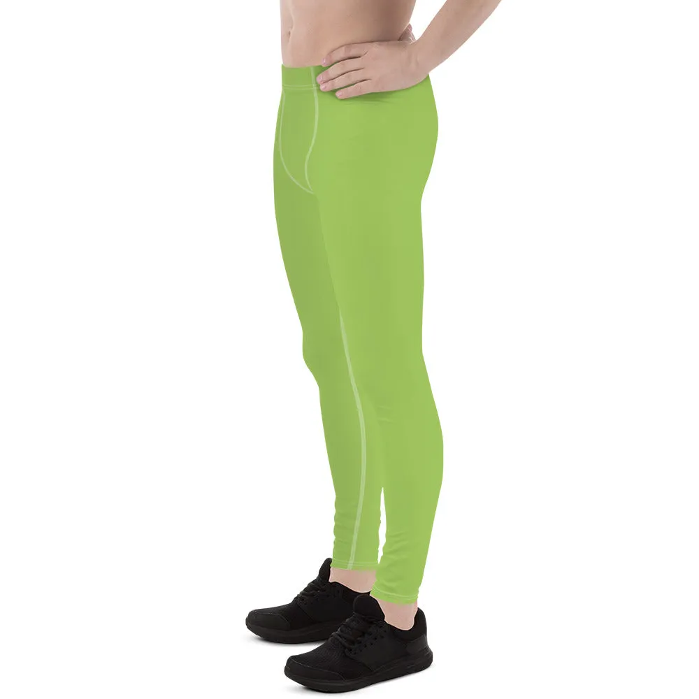 Apple Green Color Men's Leggings, Solid Color Green Premium Designer Men's Tight Pants - Made in USA/EU/MX