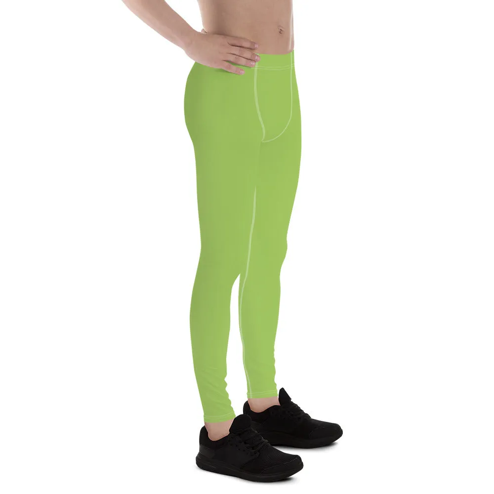 Apple Green Color Men's Leggings, Solid Color Green Premium Designer Men's Tight Pants - Made in USA/EU/MX