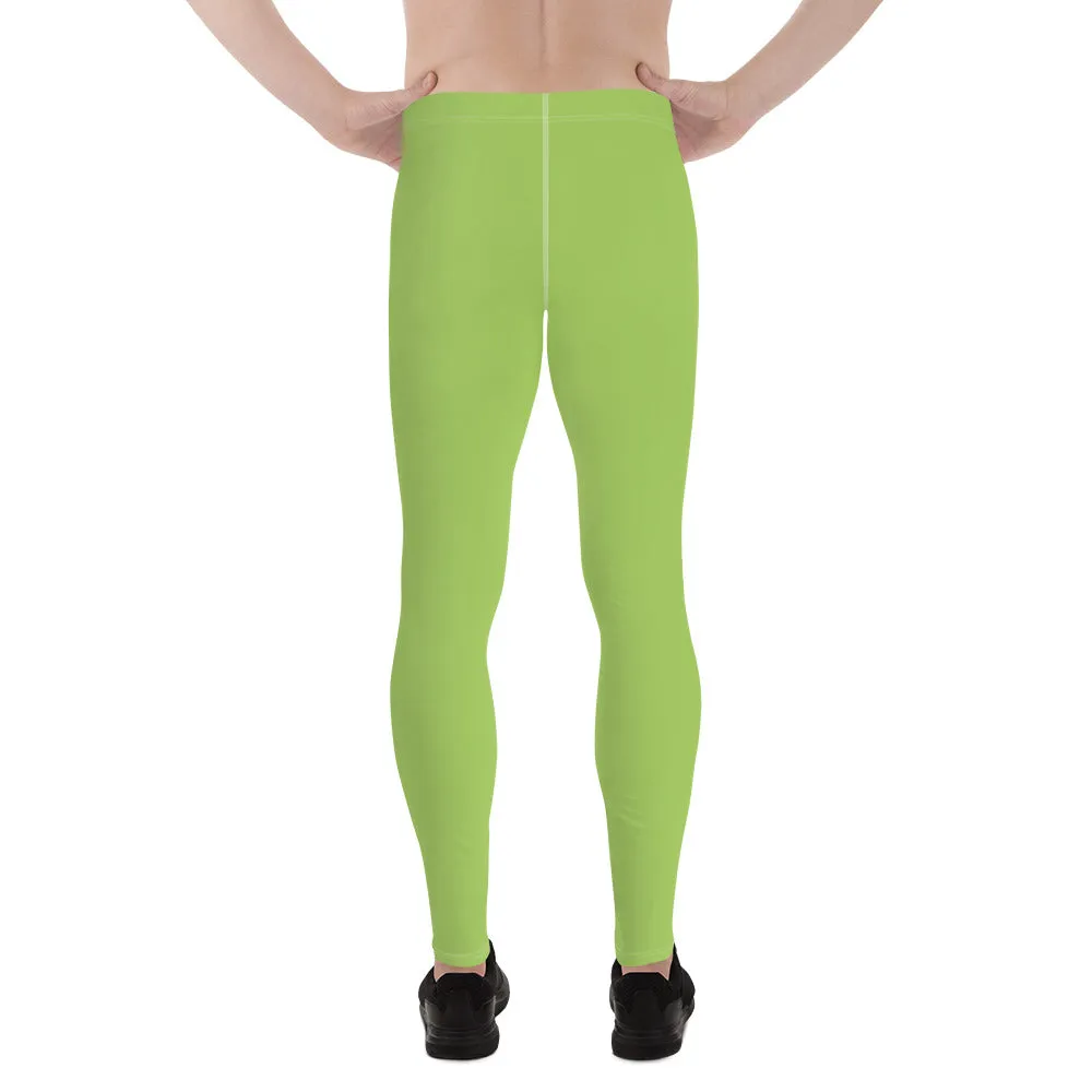 Apple Green Color Men's Leggings, Solid Color Green Premium Designer Men's Tight Pants - Made in USA/EU/MX