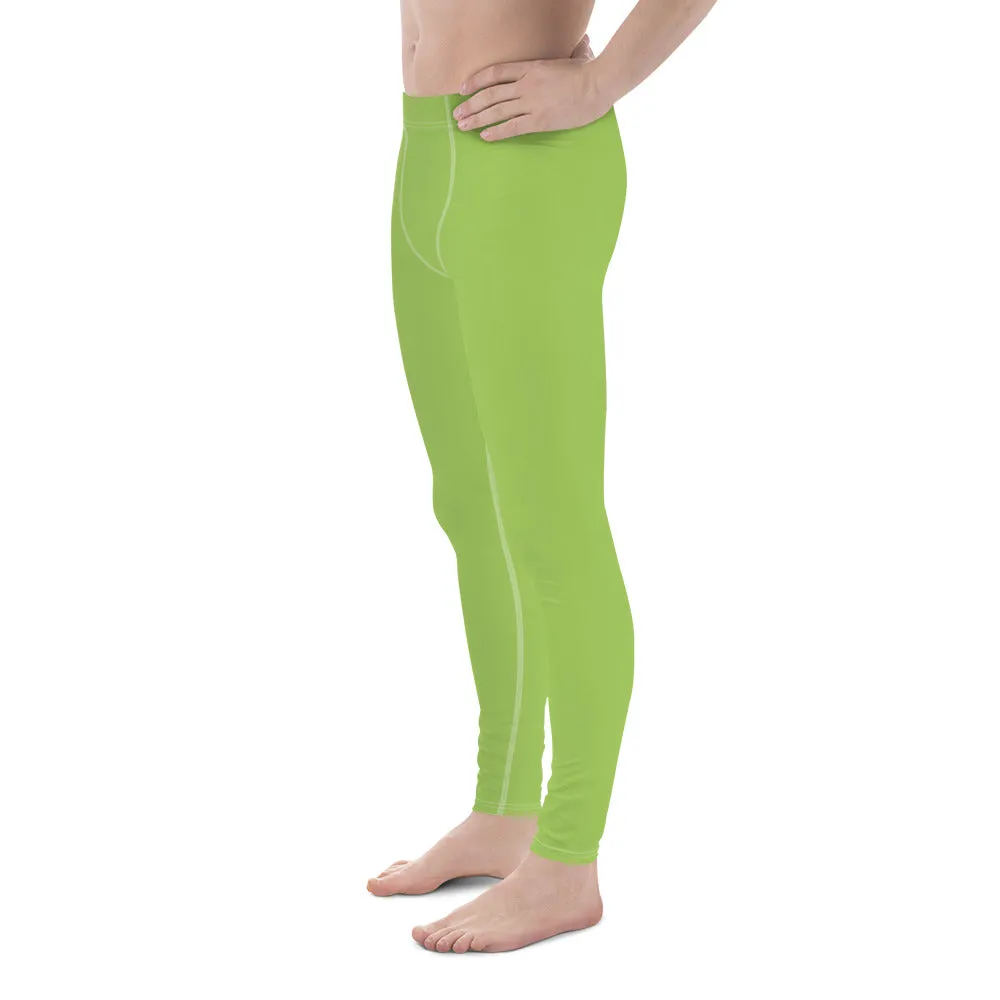 Apple Green Color Men's Leggings, Solid Color Green Premium Designer Men's Tight Pants - Made in USA/EU/MX