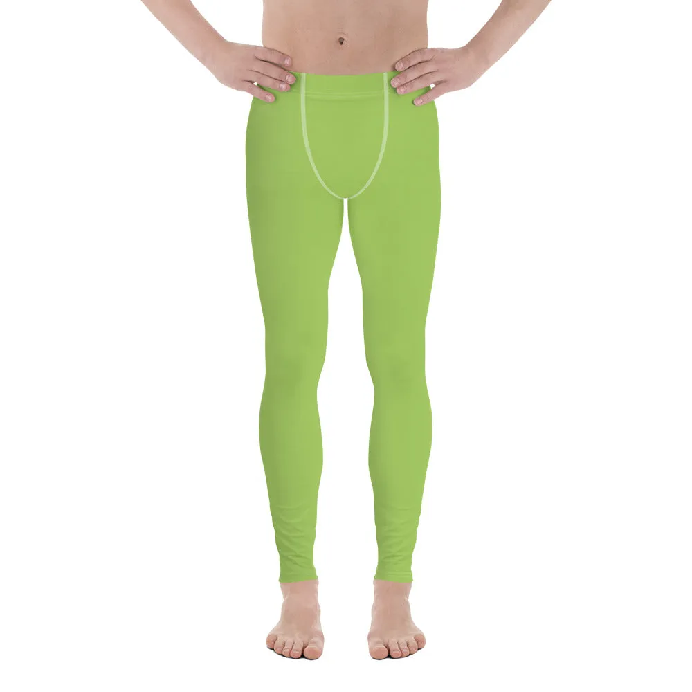 Apple Green Color Men's Leggings, Solid Color Green Premium Designer Men's Tight Pants - Made in USA/EU/MX