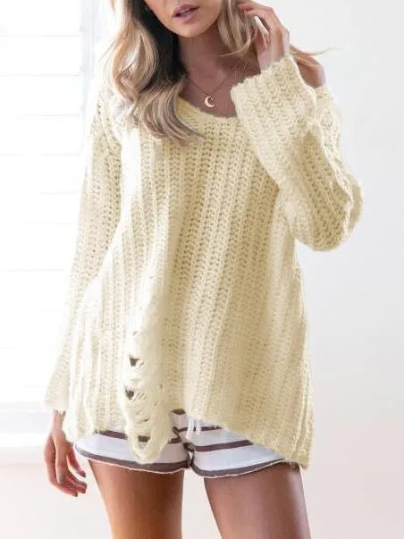 Asymmetric Tasseled Knitting Sweater Tops