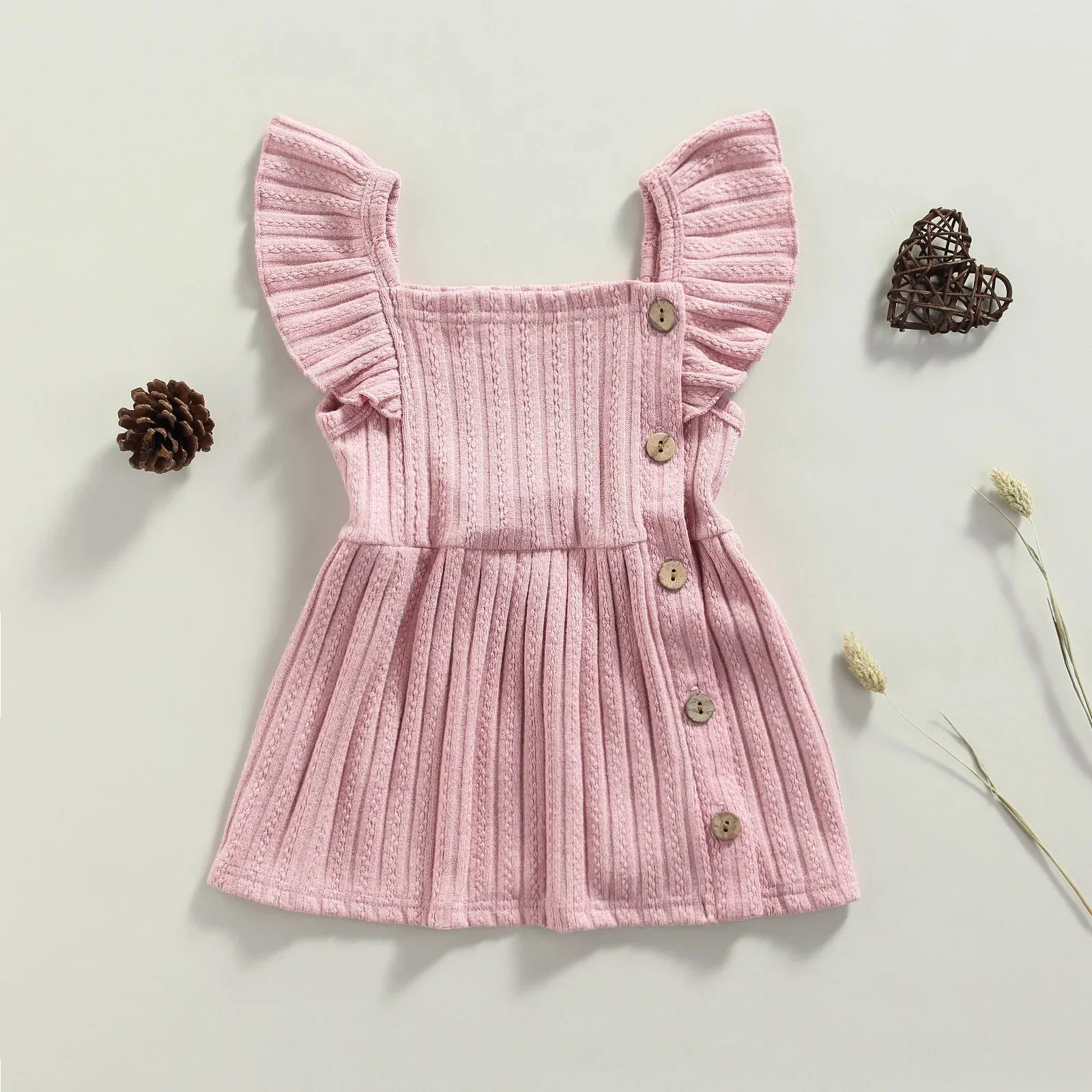 Baby Girls Sweater Knit Flutter Sleeve Dress Infant Layette.