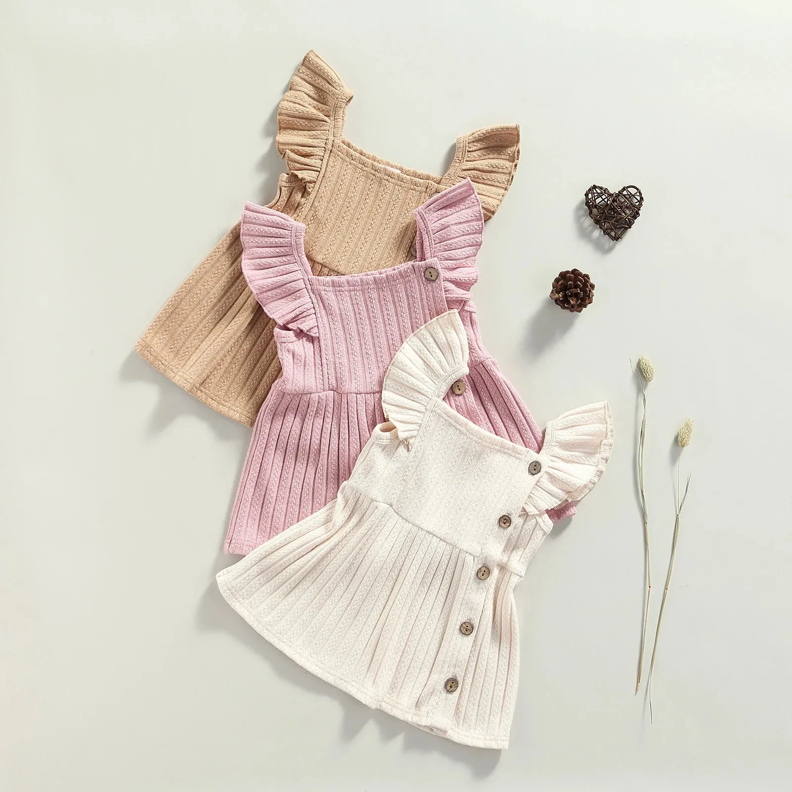 Baby Girls Sweater Knit Flutter Sleeve Dress Infant Layette.