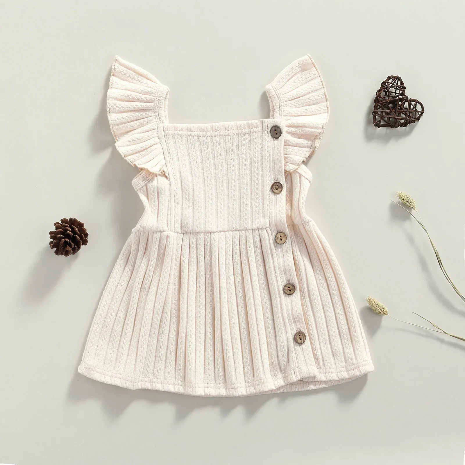 Baby Girls Sweater Knit Flutter Sleeve Dress Infant Layette.