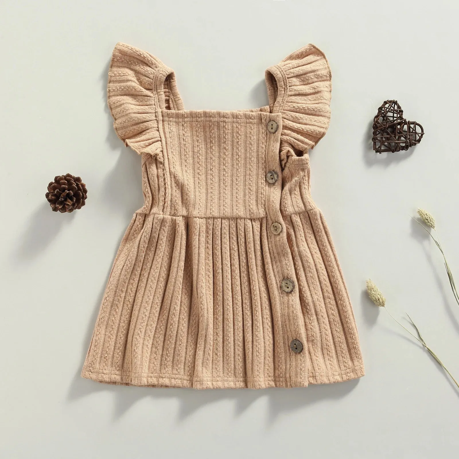 Baby Girls Sweater Knit Flutter Sleeve Dress Infant Layette.