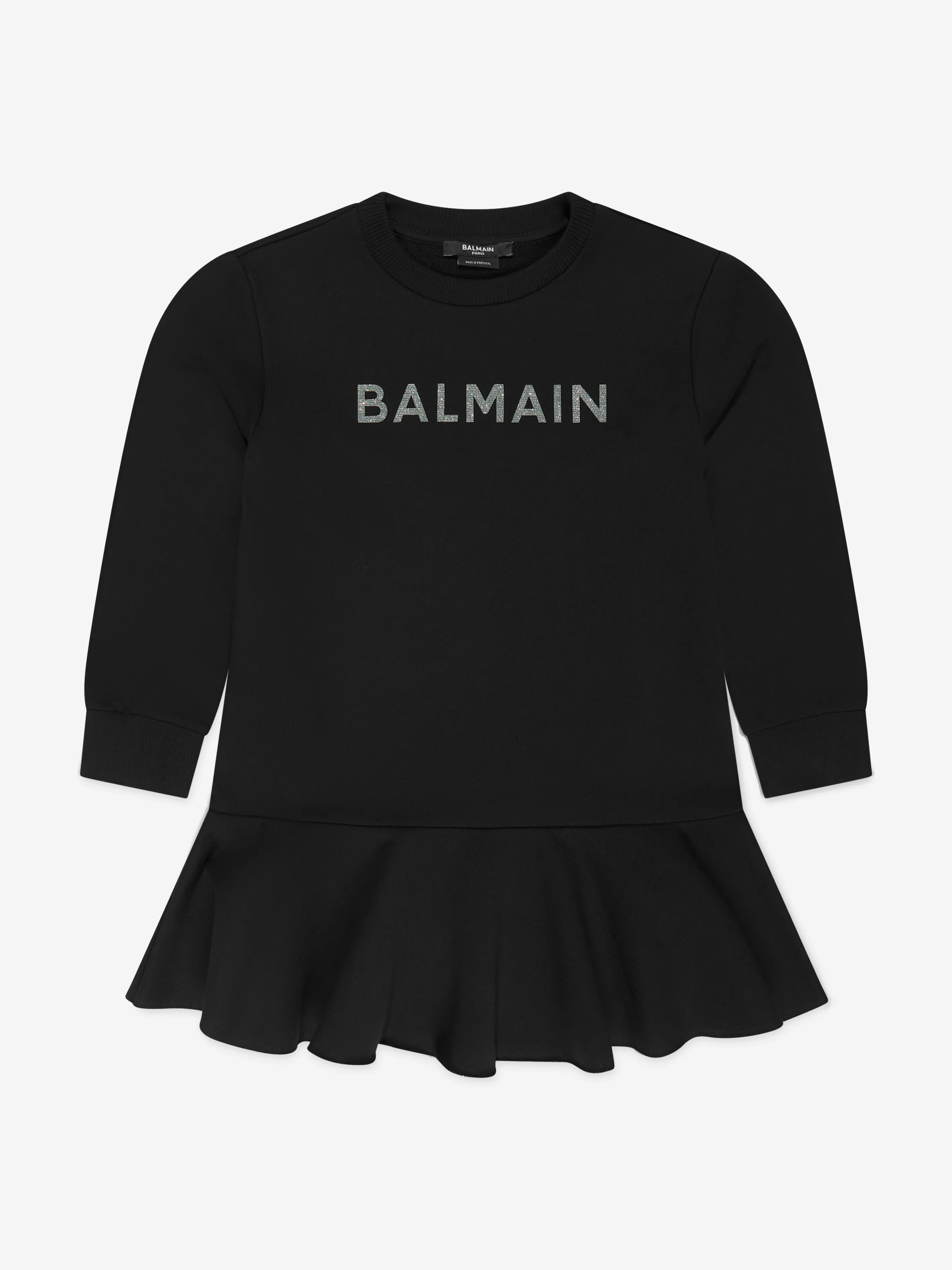 Balmain Girls Logo Jersey Dress in Black