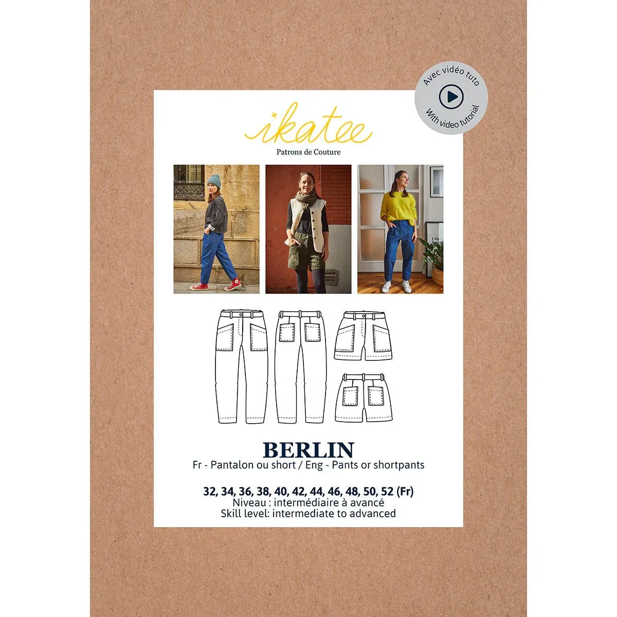 BERLIN Pants or Shorts - Women 34/52 Paper Sewing Pattern - Ikatee