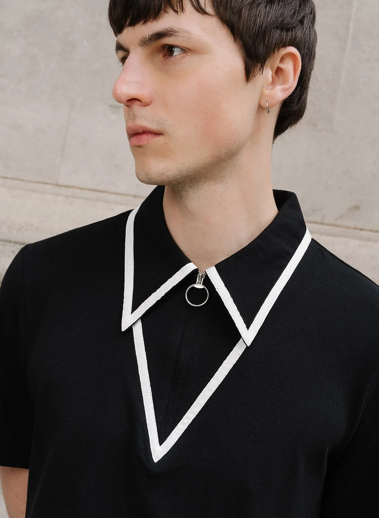 Black Carnaby Circle Zip Cotton Polo Shirt