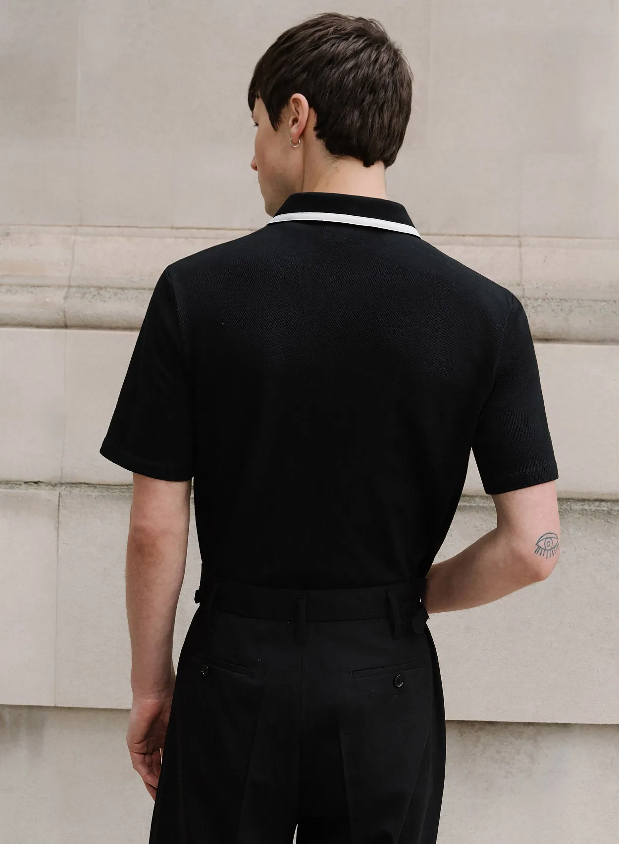 Black Carnaby Circle Zip Cotton Polo Shirt