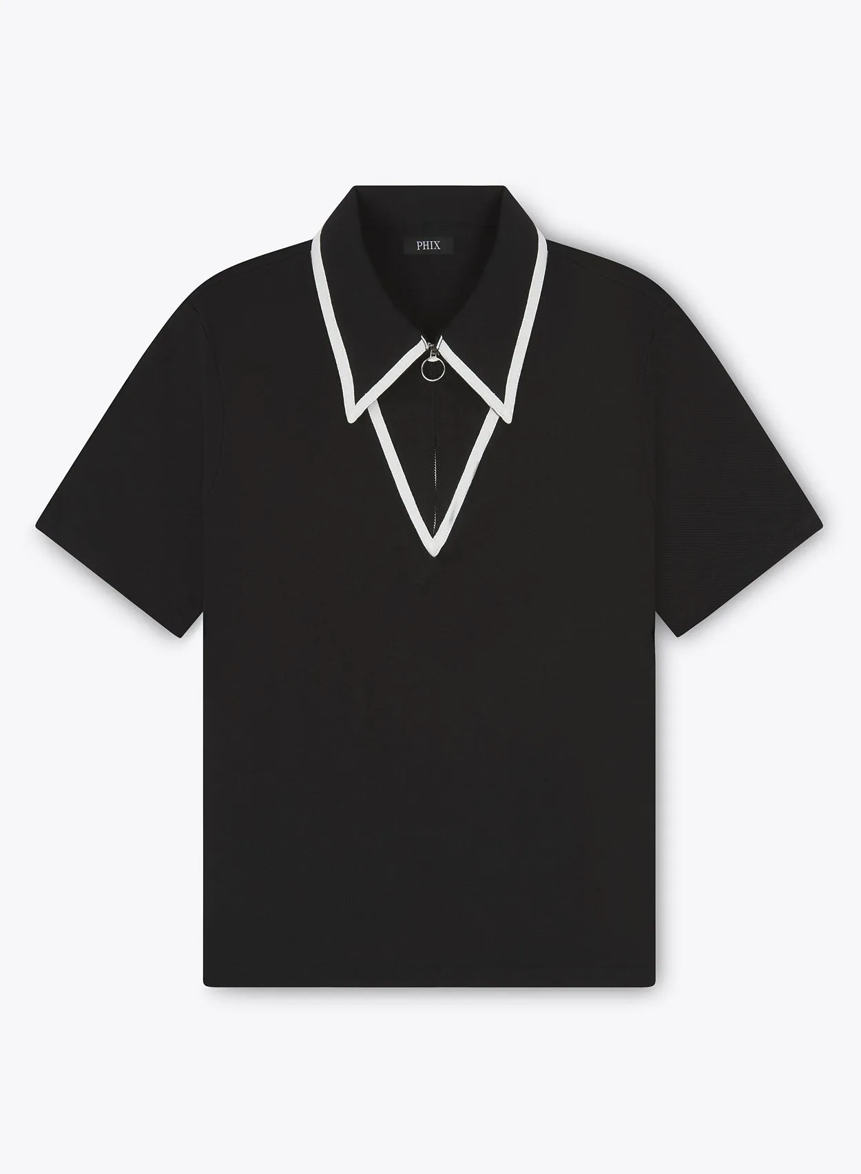 Black Carnaby Circle Zip Cotton Polo Shirt