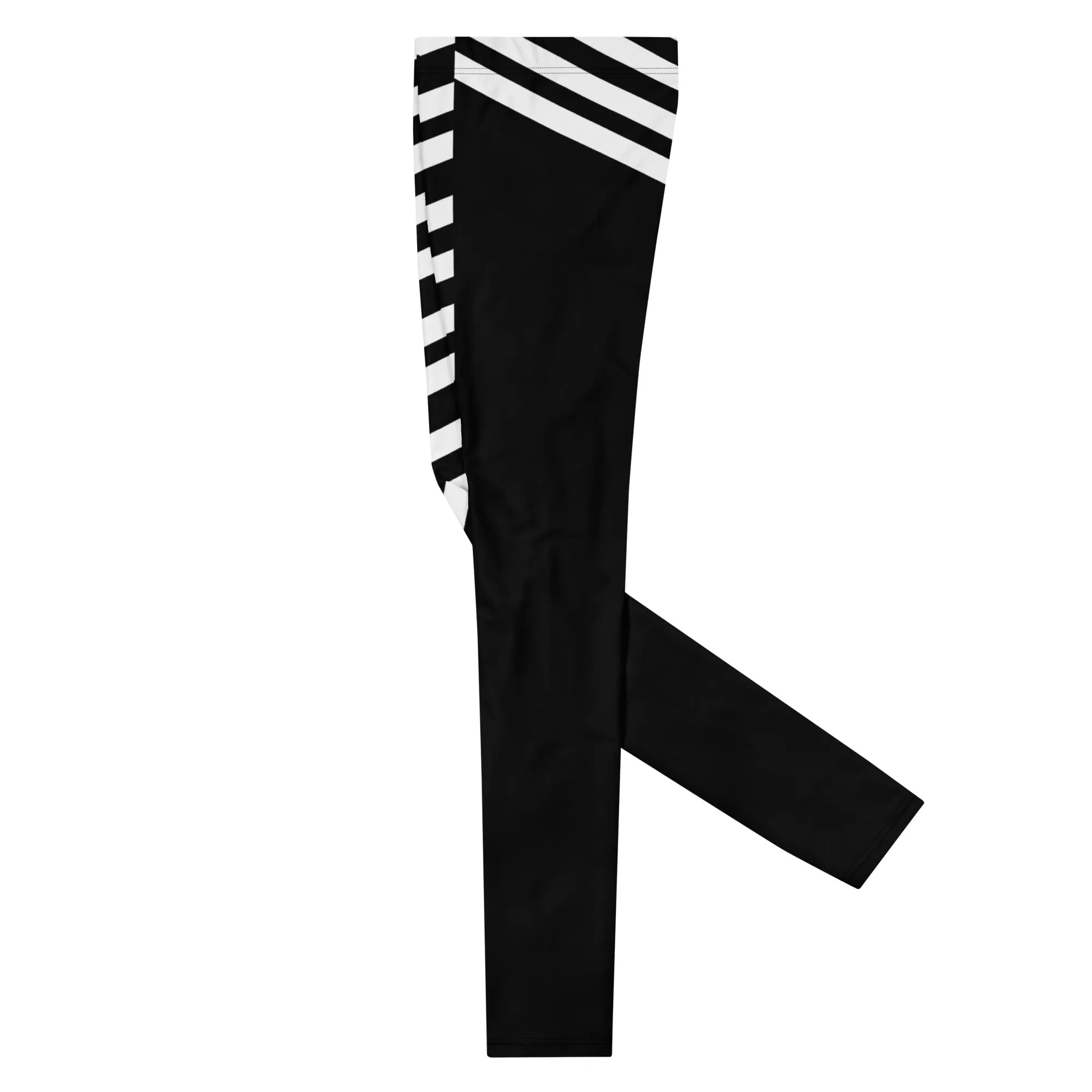 Black Striped Meggings, Designer Best Men's Leggings, Designer Minimalist Black White Modern Meggings-Made in USA/EU/MX