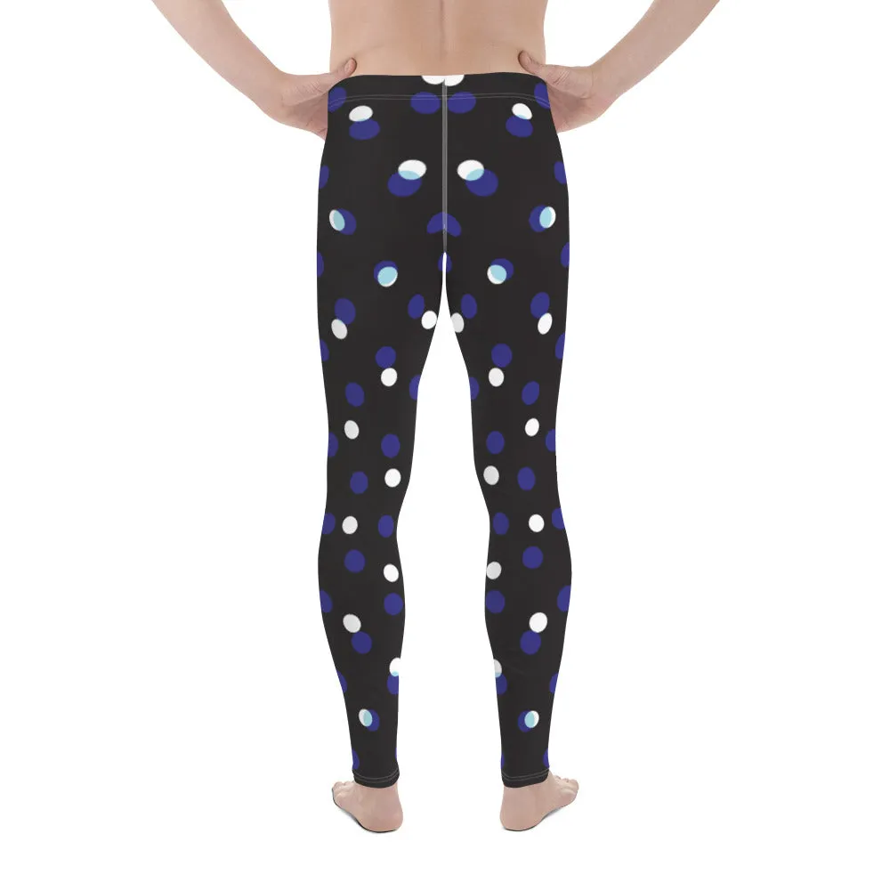 Black White Polka Dots Meggings, Best Men's Leggings Designer Running Tights- Made in USA/EU/MX