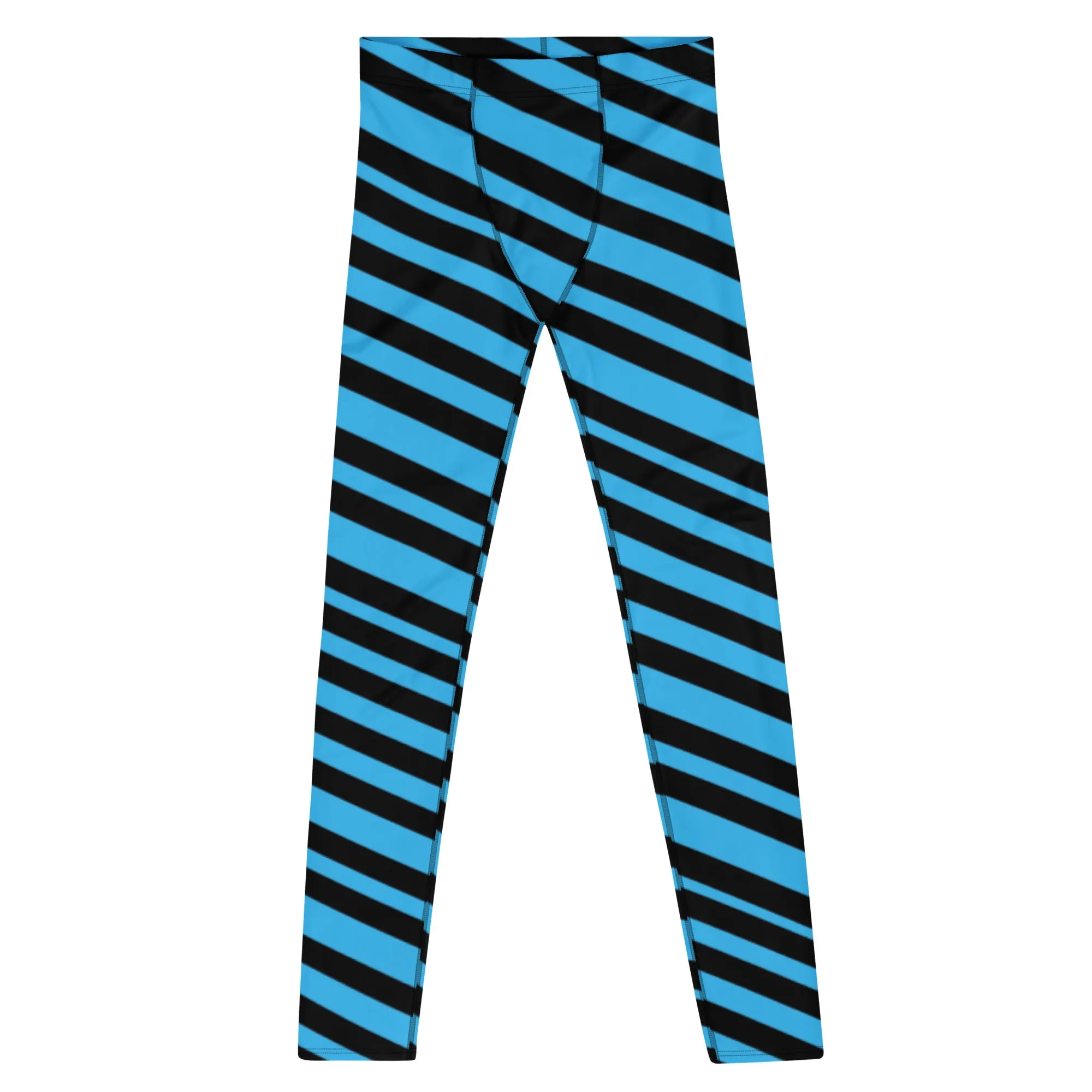 Blue Diagonal Striped Men's Leggings, Diagonally Stripes Modern Premium Running Party Tights For Men