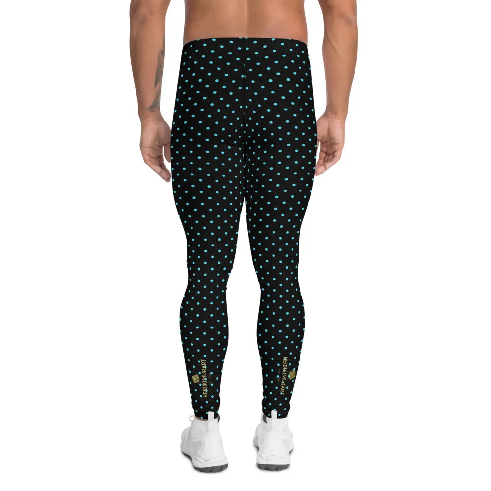 Blue Polka Dots Men's Leggings, Classic Dotted Black Run Tight Meggings-Made in USA/EU