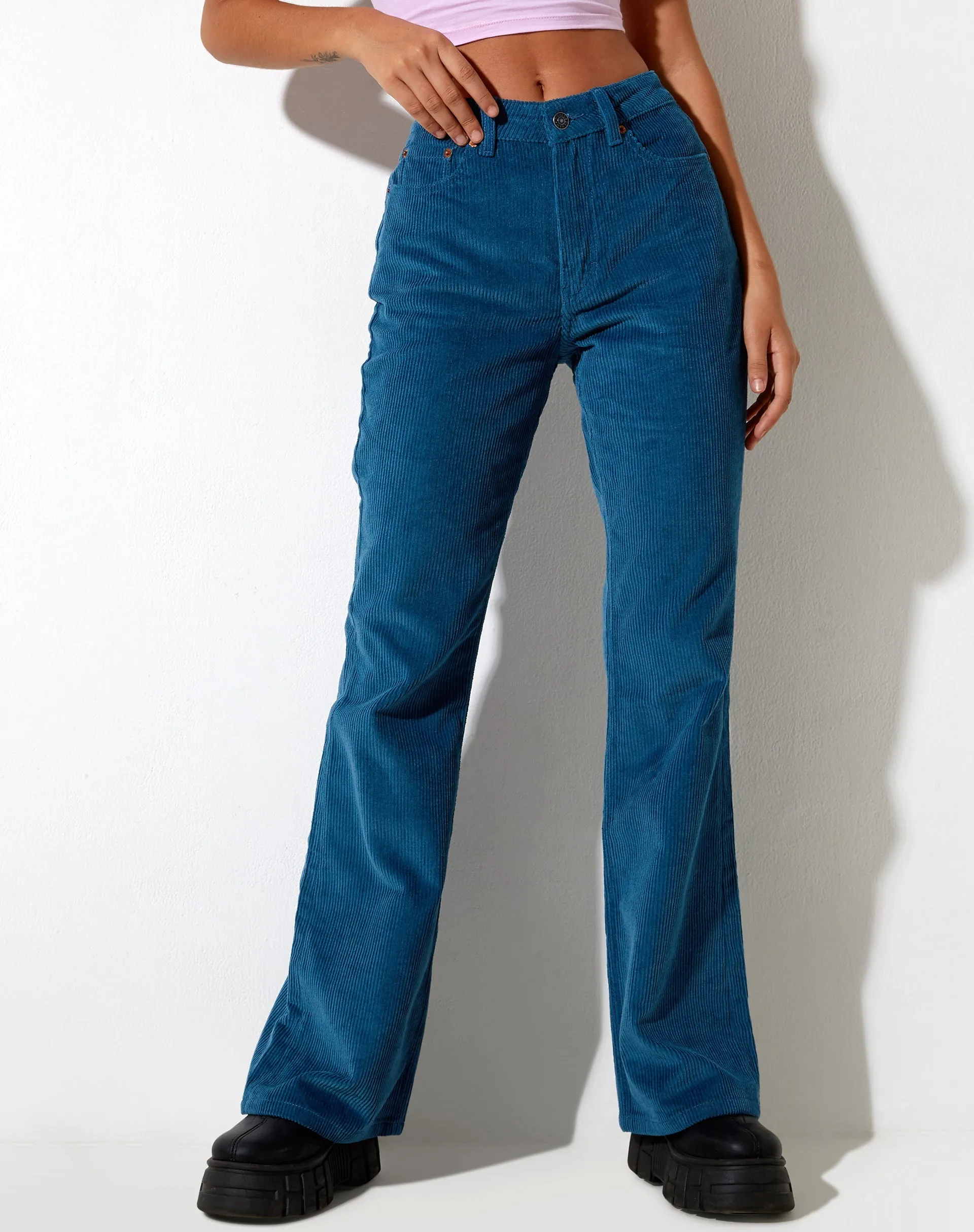 Bootleg Jeans in Cord Blue