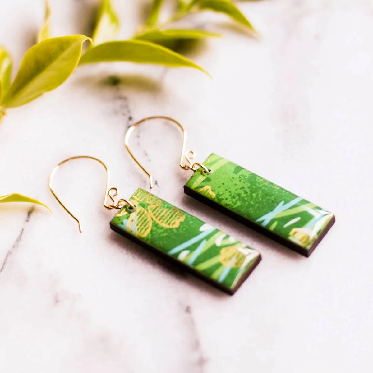 Bright Green & Gold Earrings