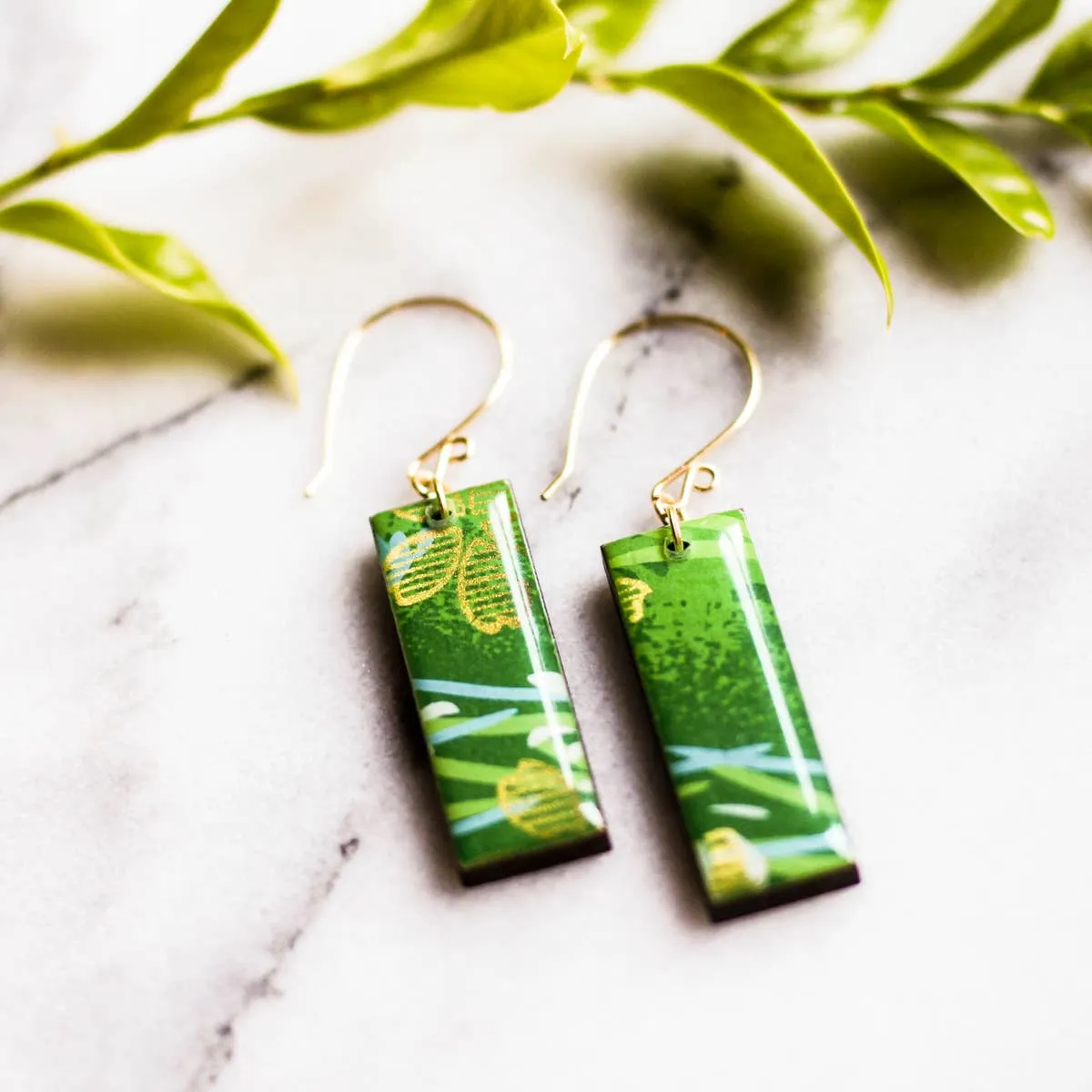 Bright Green & Gold Earrings