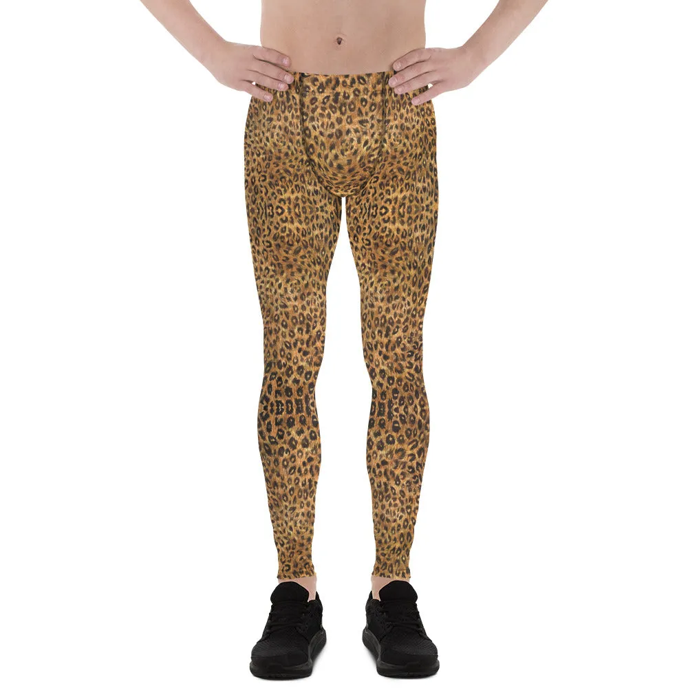 Brown Leopard Men's Leggings, Animal Print Meggings Sexy Run Tights-Made in USA/EU