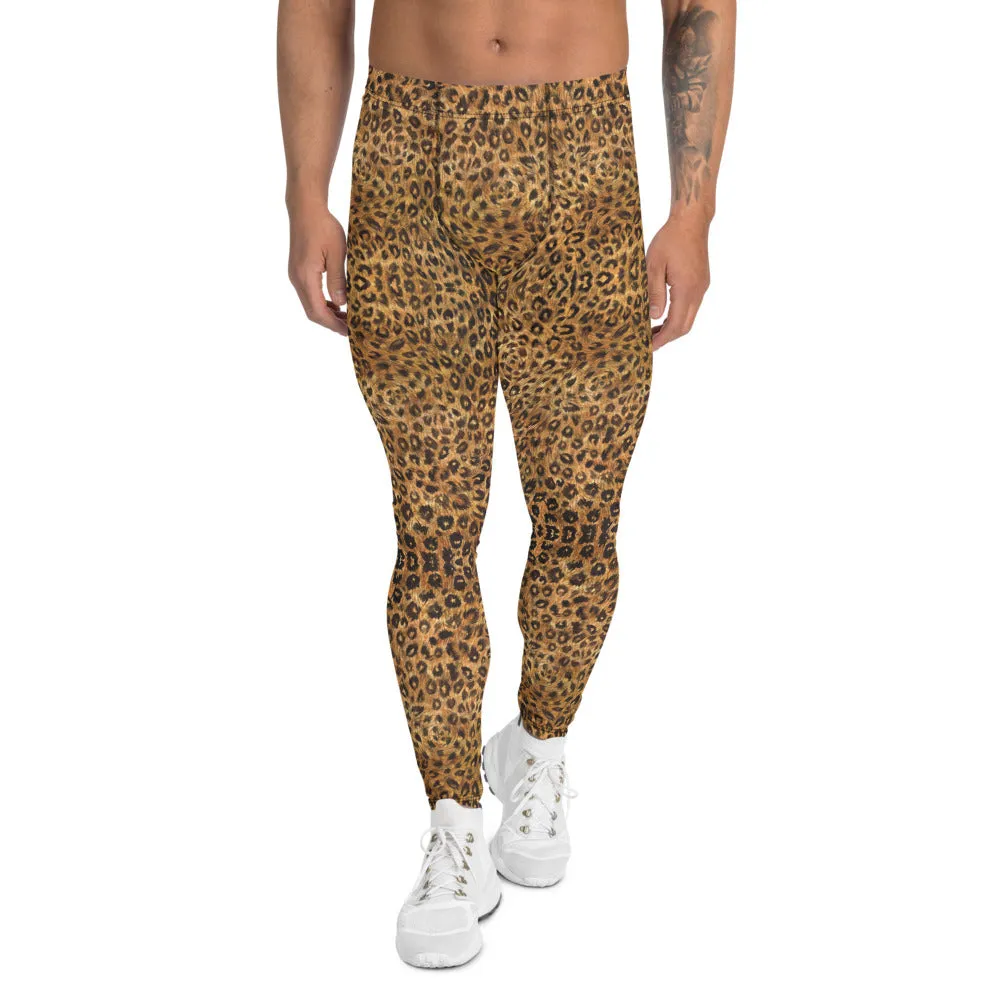 Brown Leopard Men's Leggings, Animal Print Meggings Sexy Run Tights-Made in USA/EU