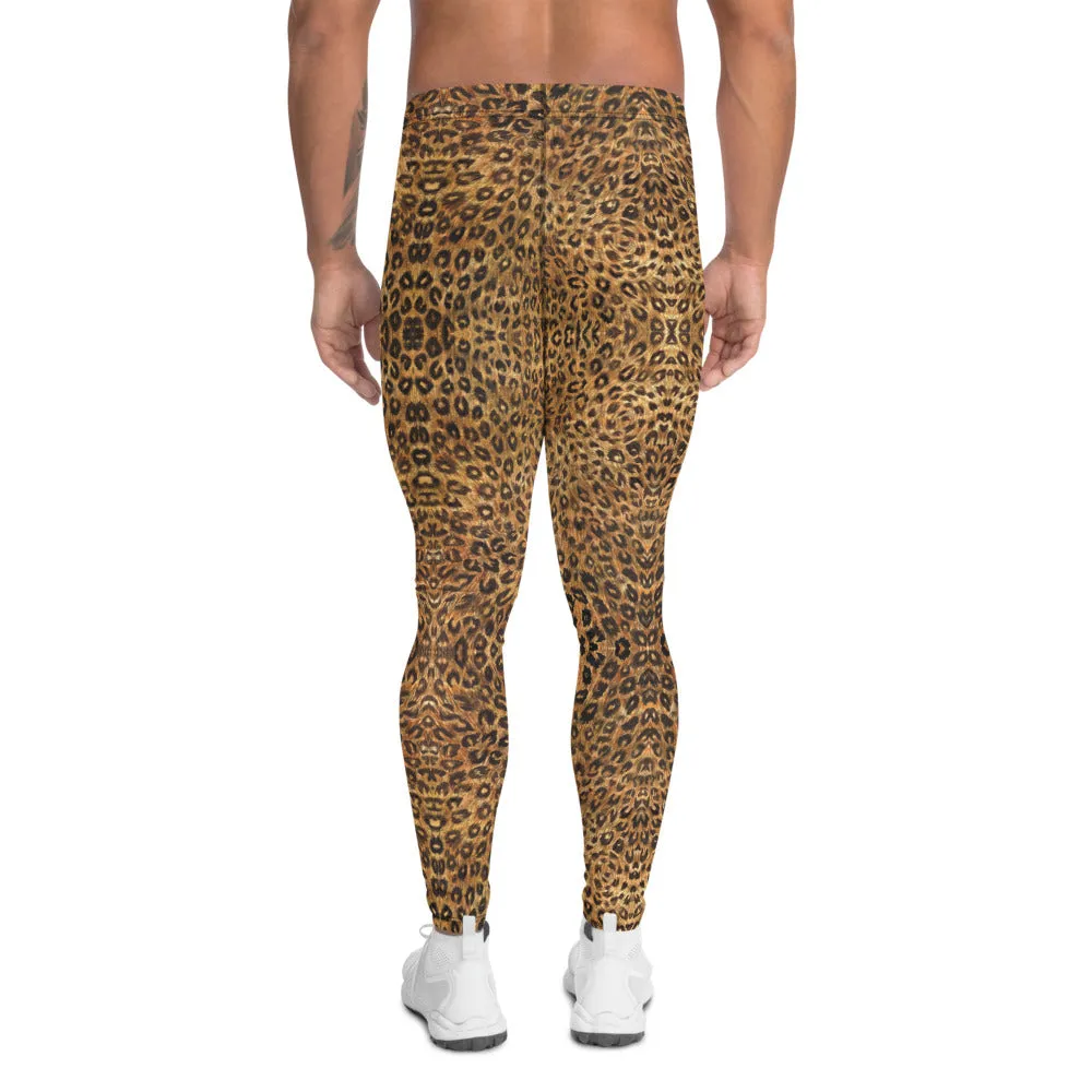 Brown Leopard Men's Leggings, Animal Print Meggings Sexy Run Tights-Made in USA/EU