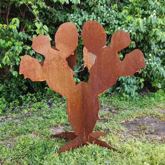 Bunny Ear Cactus Metal Sculpture - Metal Yard Art Sculpture - Tall Cactus Sculpture - Cactus Plant - Garden Decor