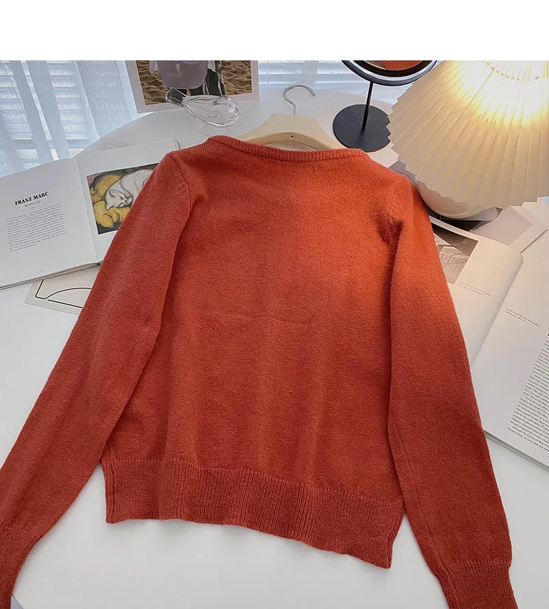 Cardigan knitted coat solid color long sleeve single breasted top  6661