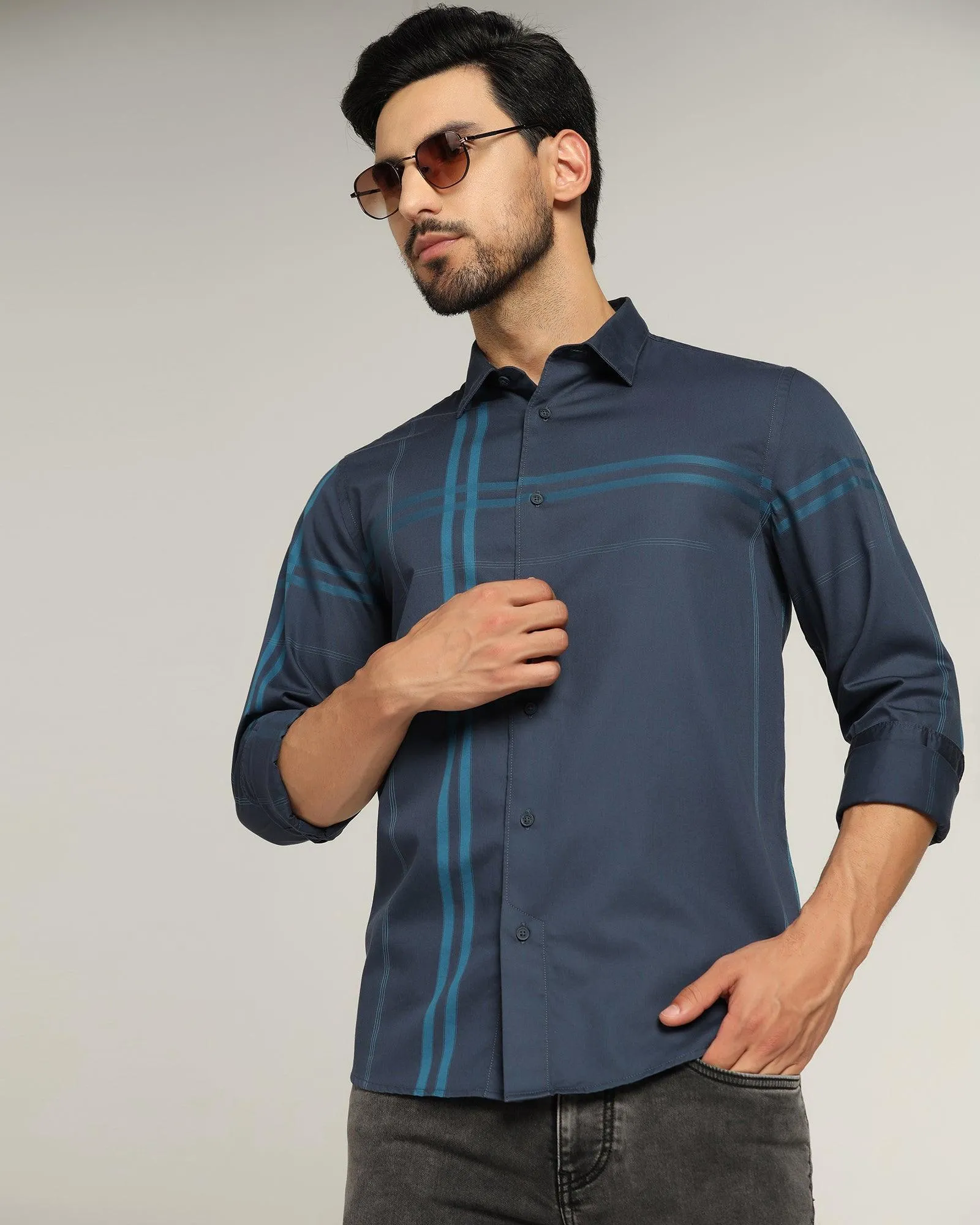 Casual Navy Check Shirt - Ginger