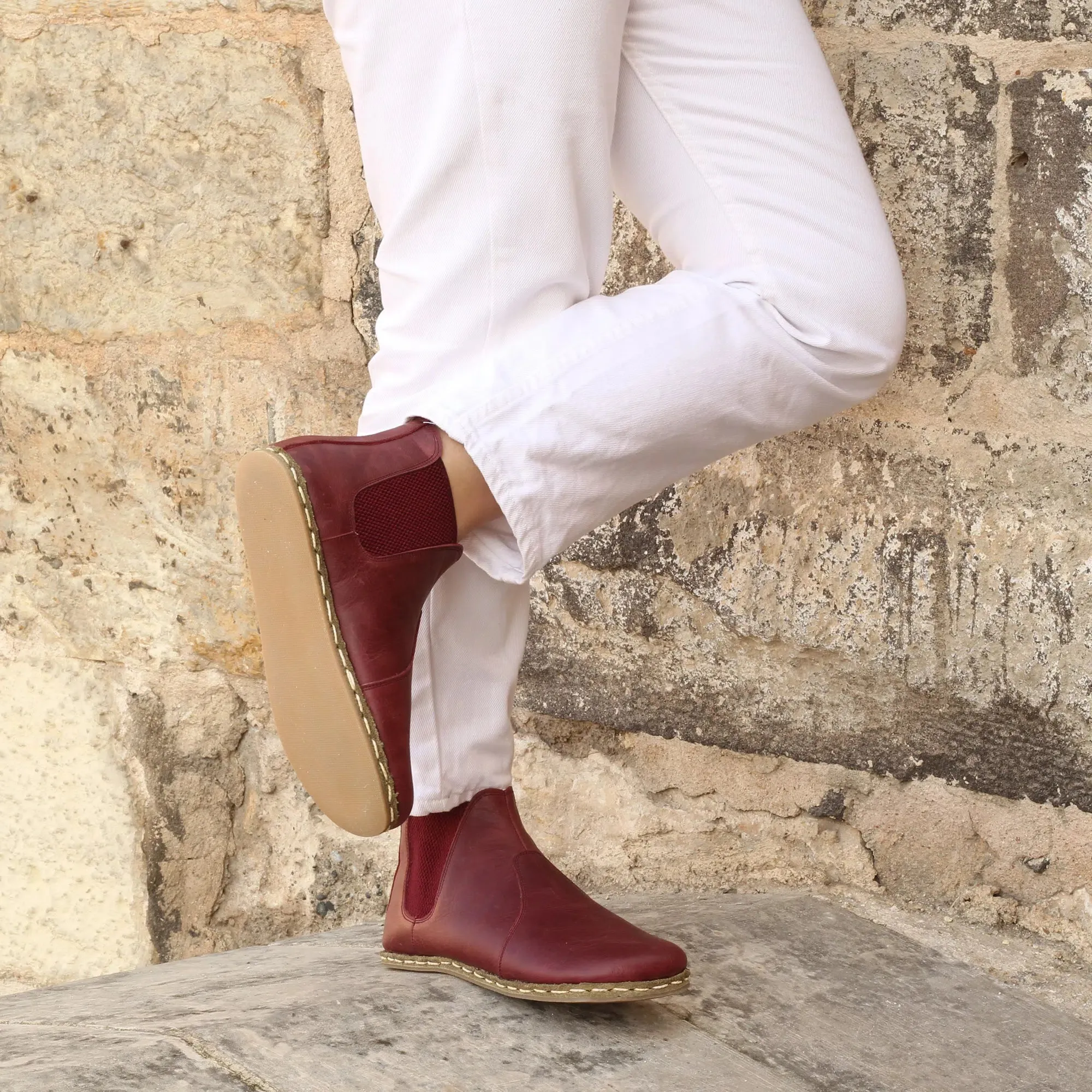 Chelsea Barefoot Boots Burgundy Handmade Women's