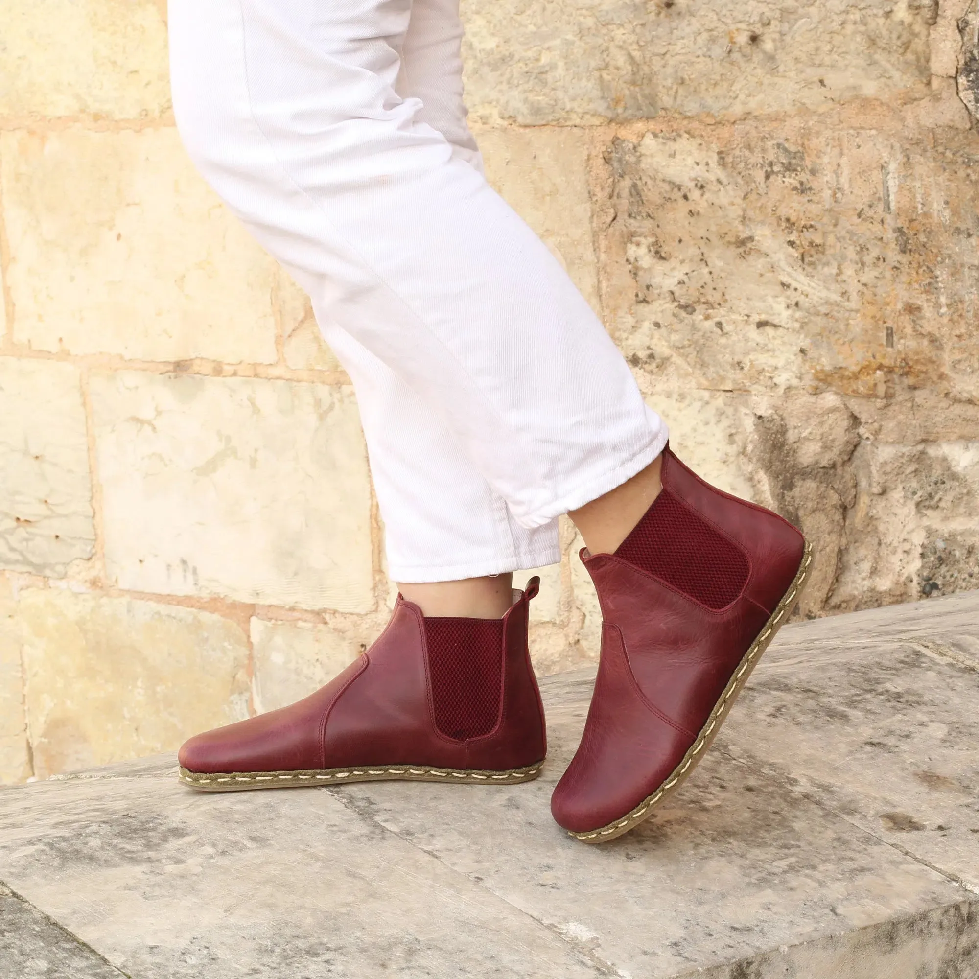 Chelsea Barefoot Boots Burgundy Handmade Women's