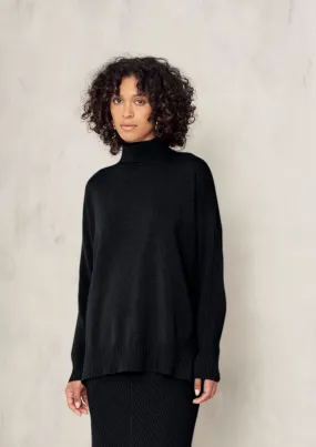 Chevron Detail Relaxed Polo Sweater in Jet Black