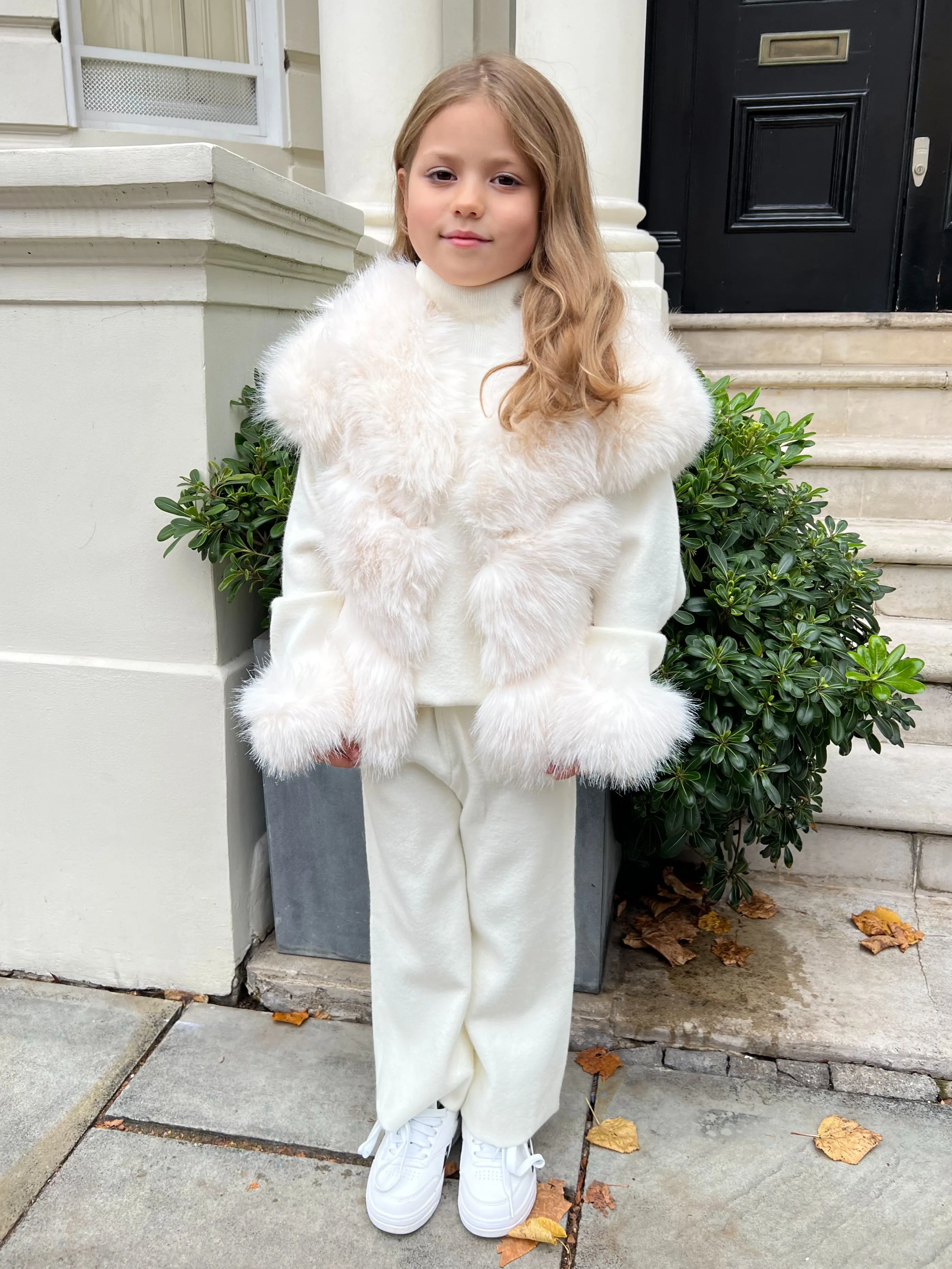 Childrens Cream Premium Faux Fur Short Gilet