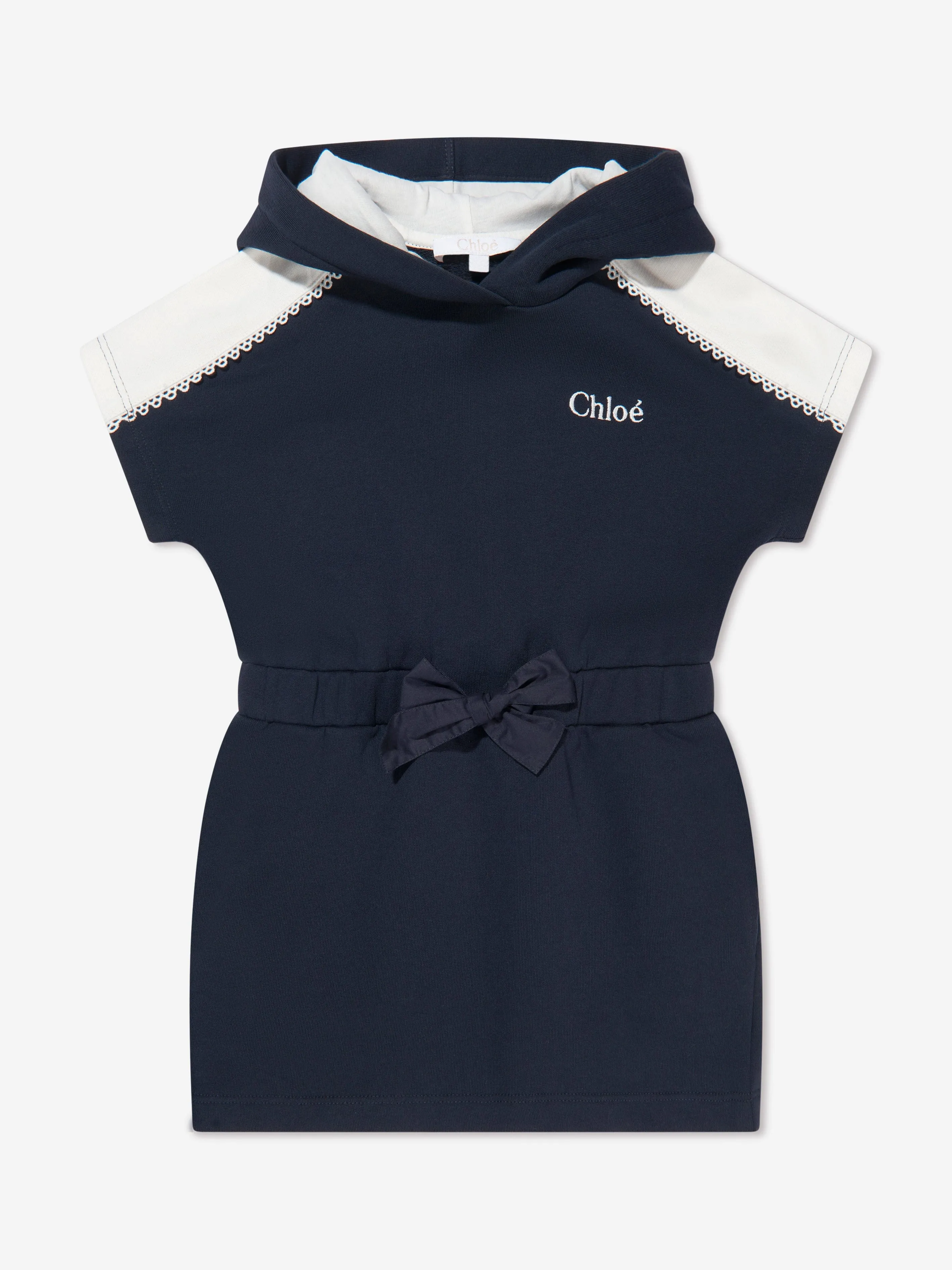 Chloé Girls Organic Cotton Hooded Dress in Navy