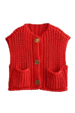 Chunky Knit Vest- Red